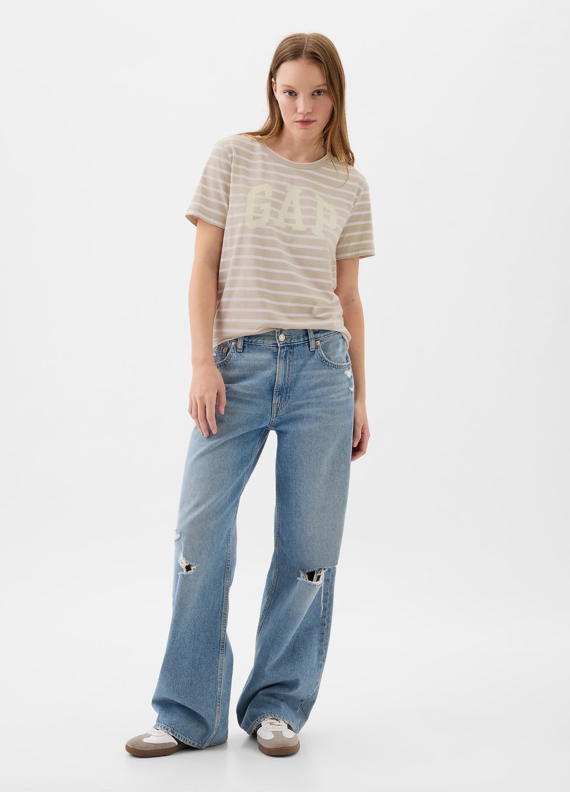 T-shirt a righe con stampa logo_1