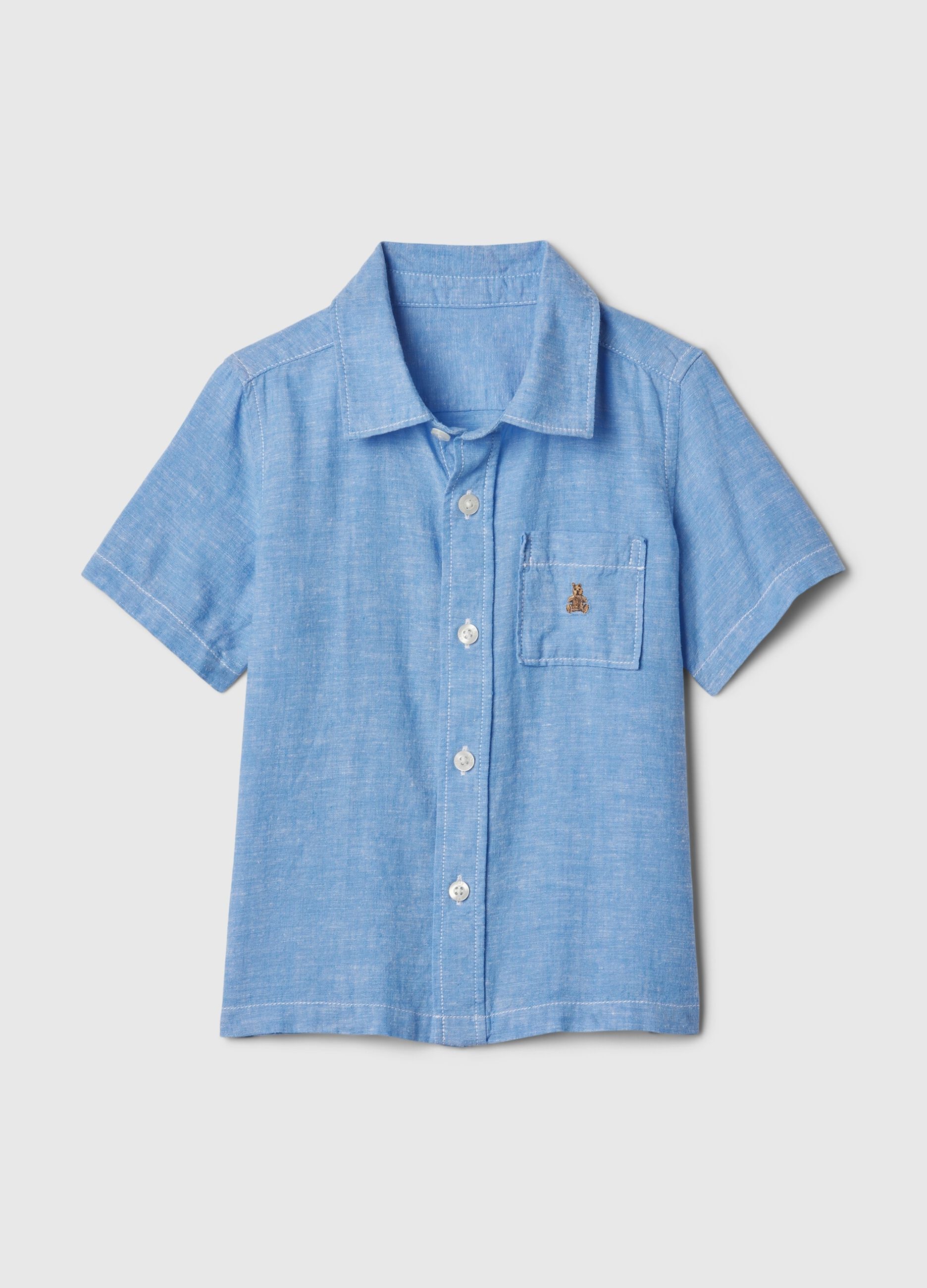 Camicia in lino e viscosa con tasca e ricamo