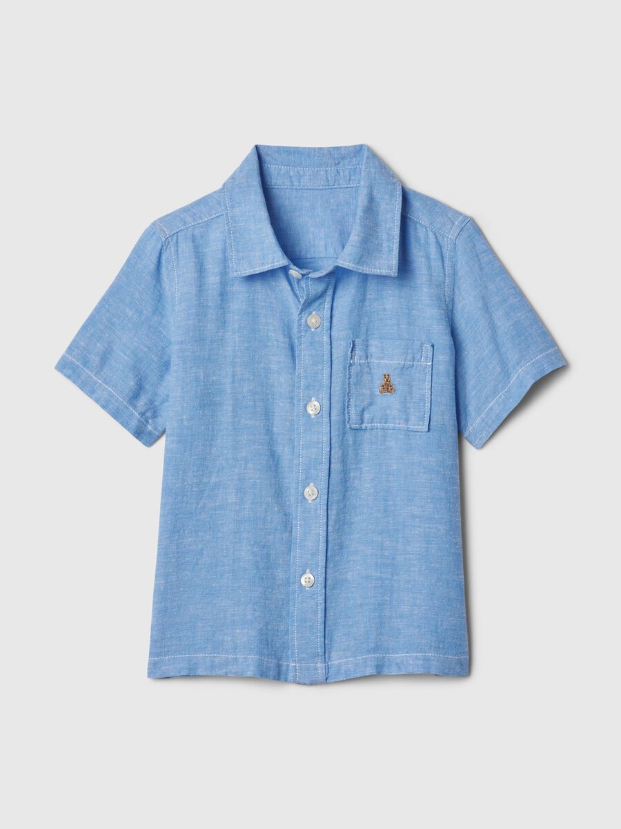 Camicia in lino e viscosa con tasca e ricamo Bimbo_0