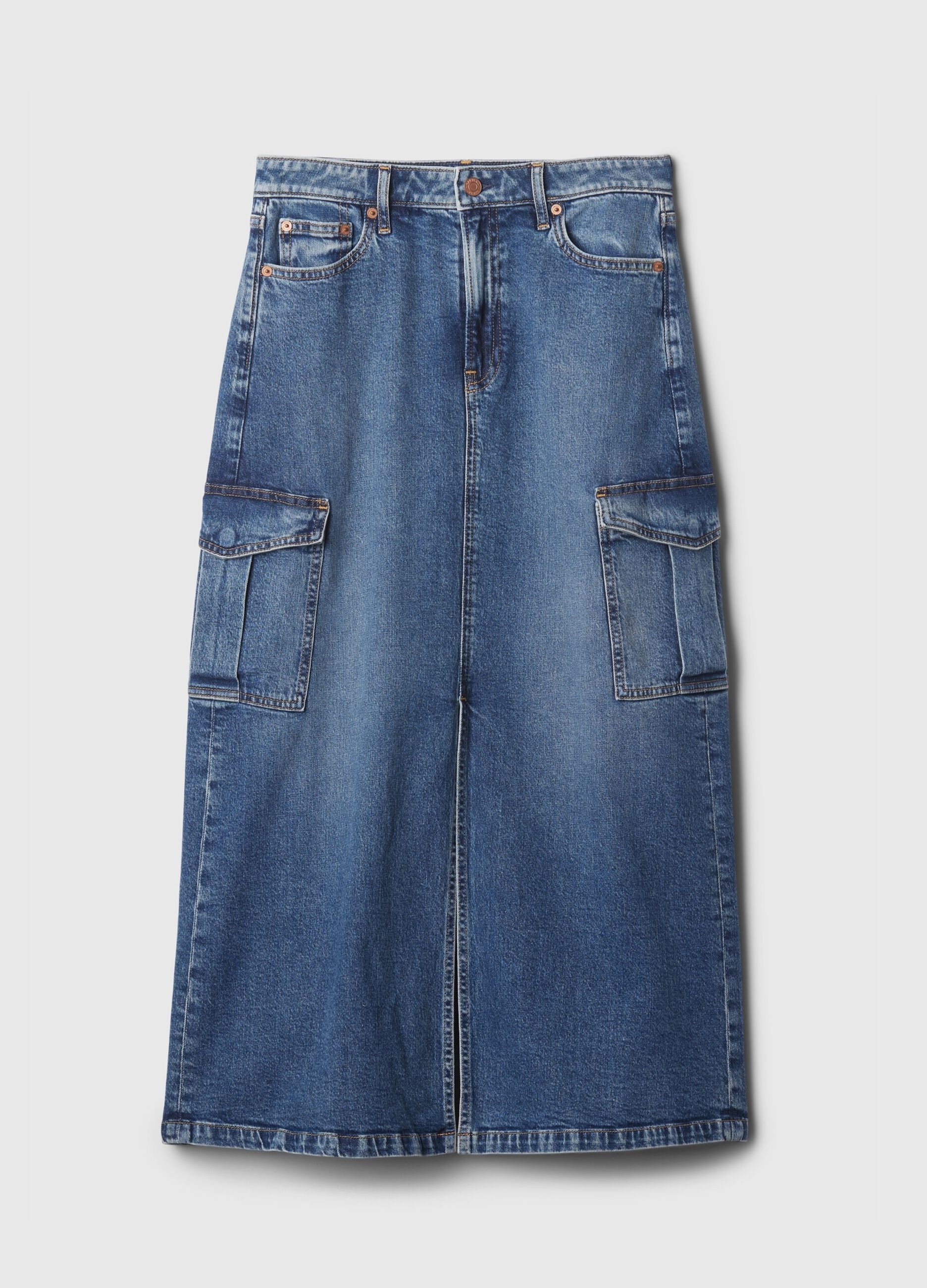 Gonna lunga cargo in denim_3