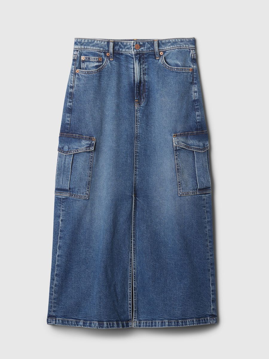 Gonna lunga cargo in denim Donna_3