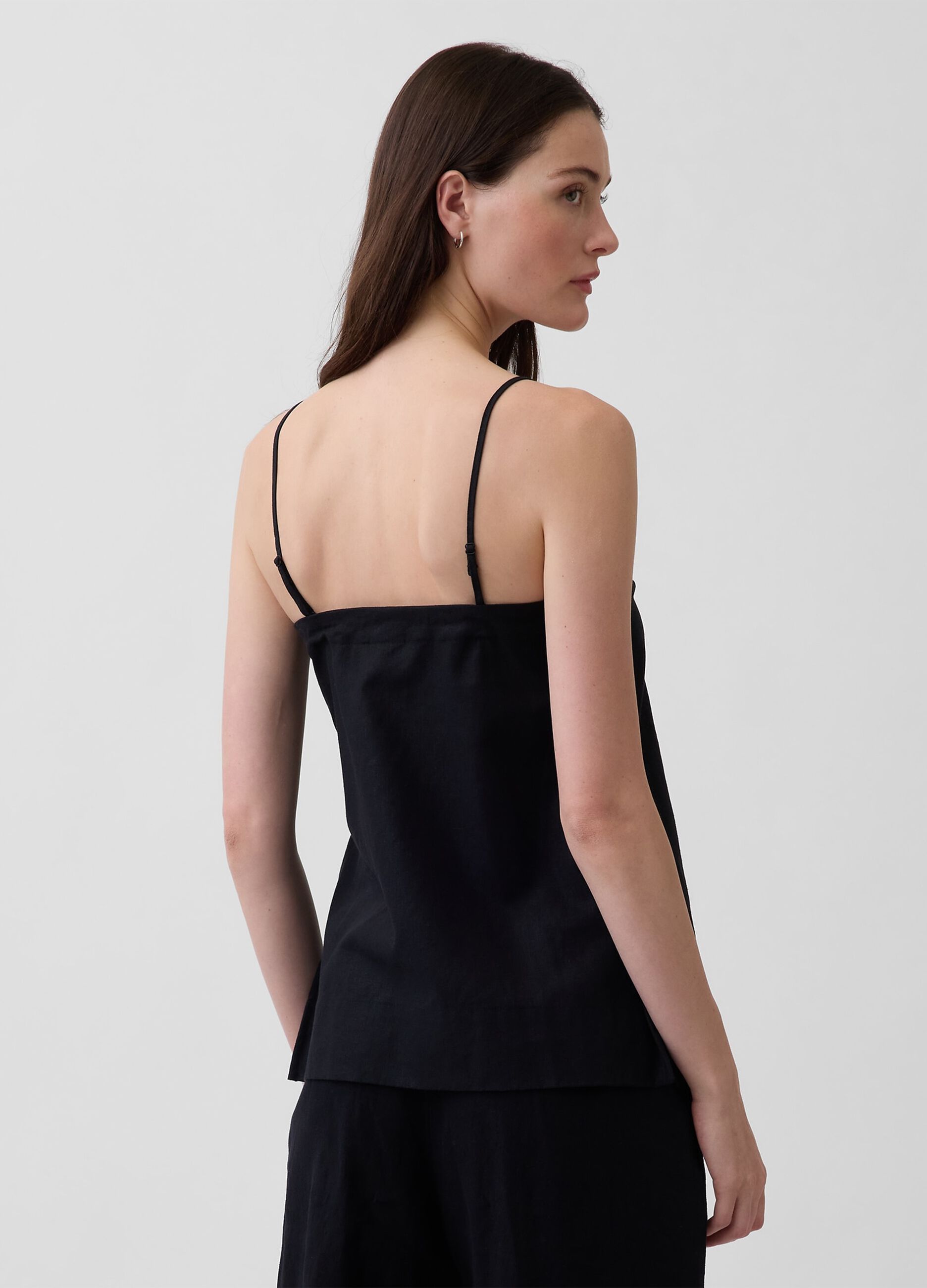 Top in misto lino con spalline sottili