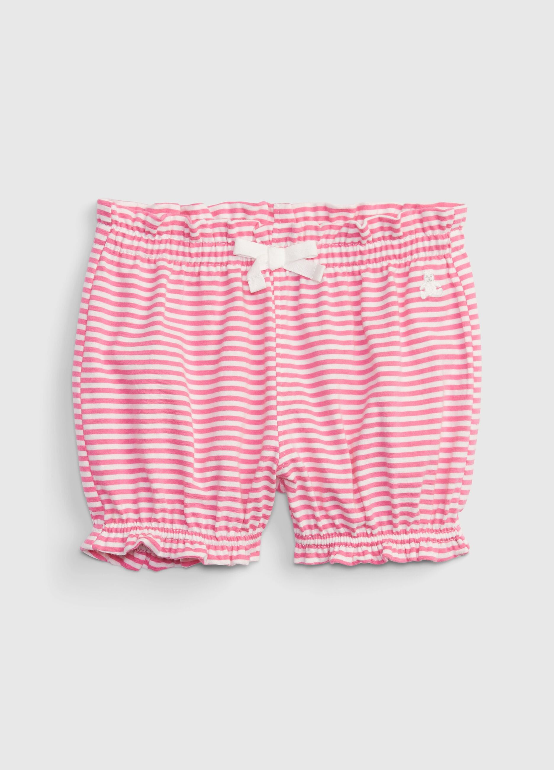 Striped cotton shorts with gathered trims