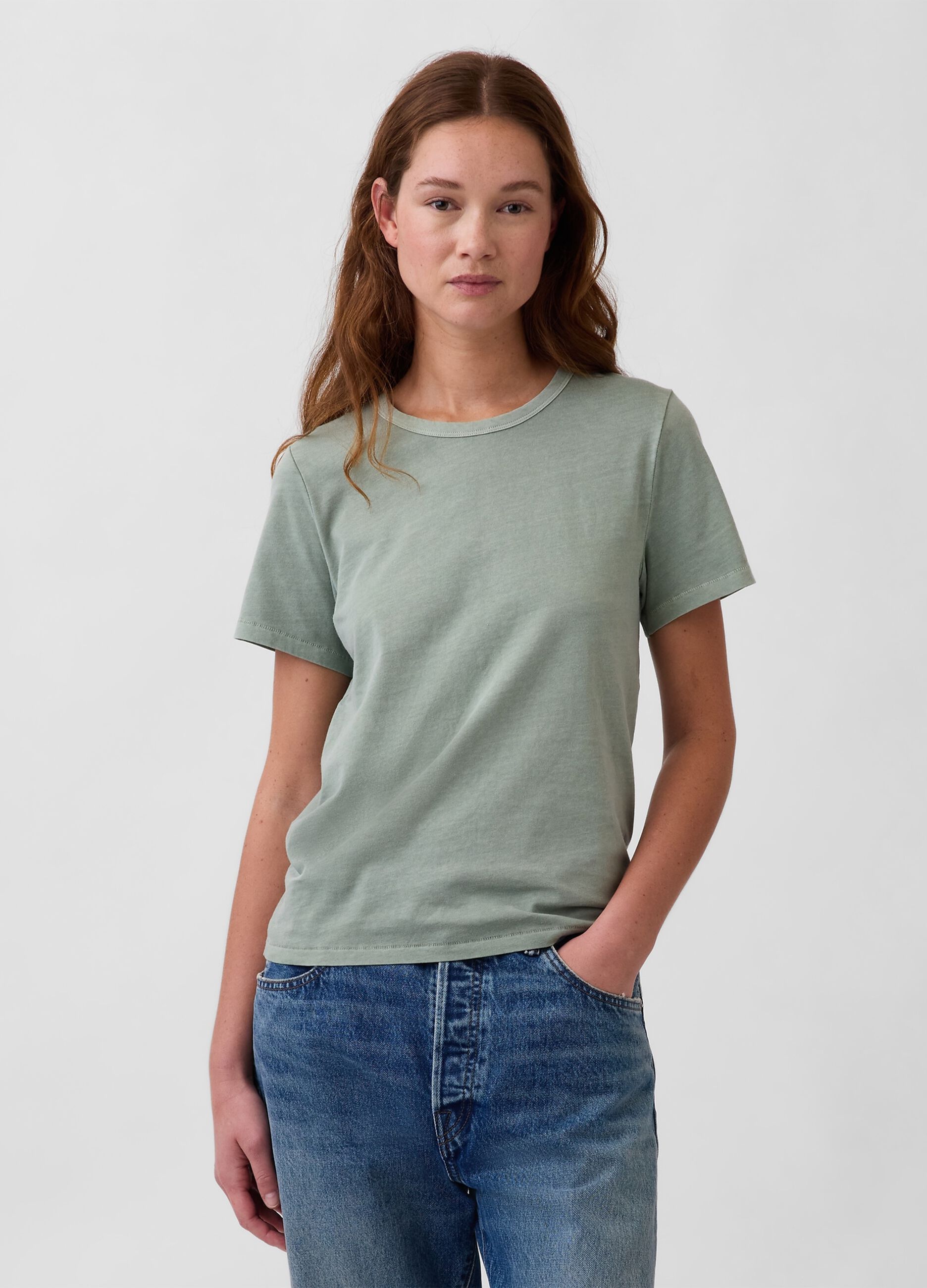 T-shirt girocollo in puro cotone verde regular fit
