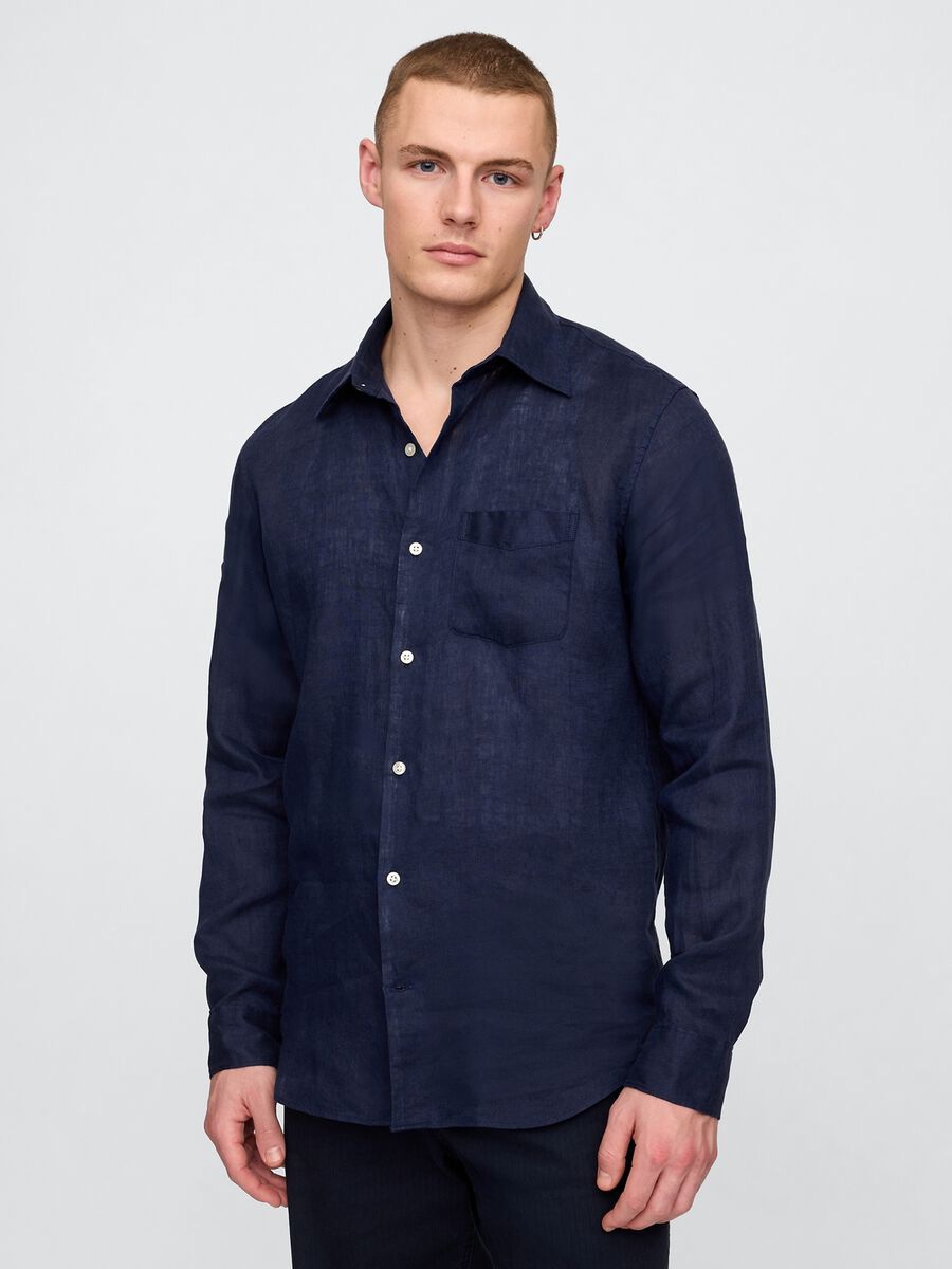 Camicia in lino blu scuro Gap Uomo_0