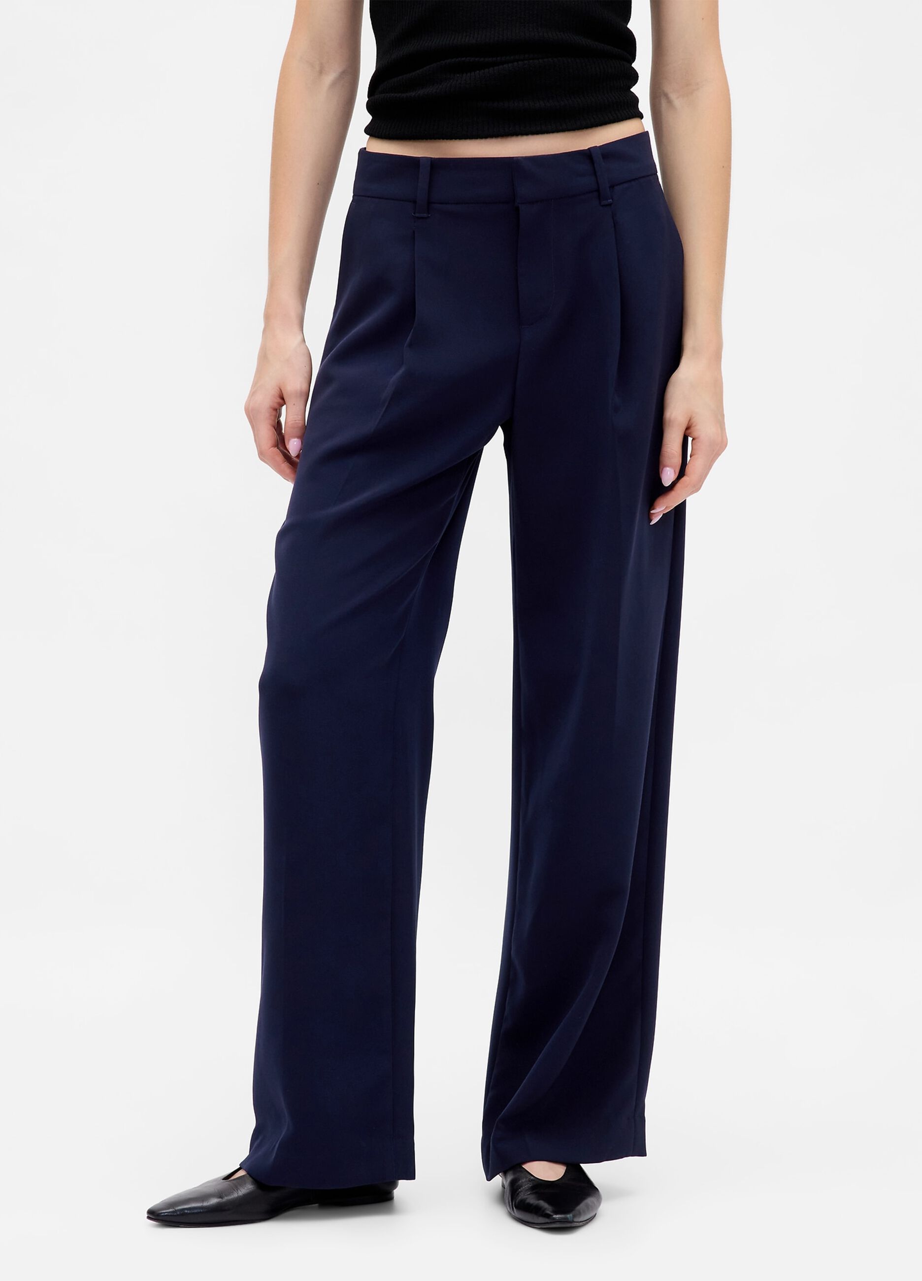 Pantaloni blu a gamba larga in tessuto elasticizzato_1