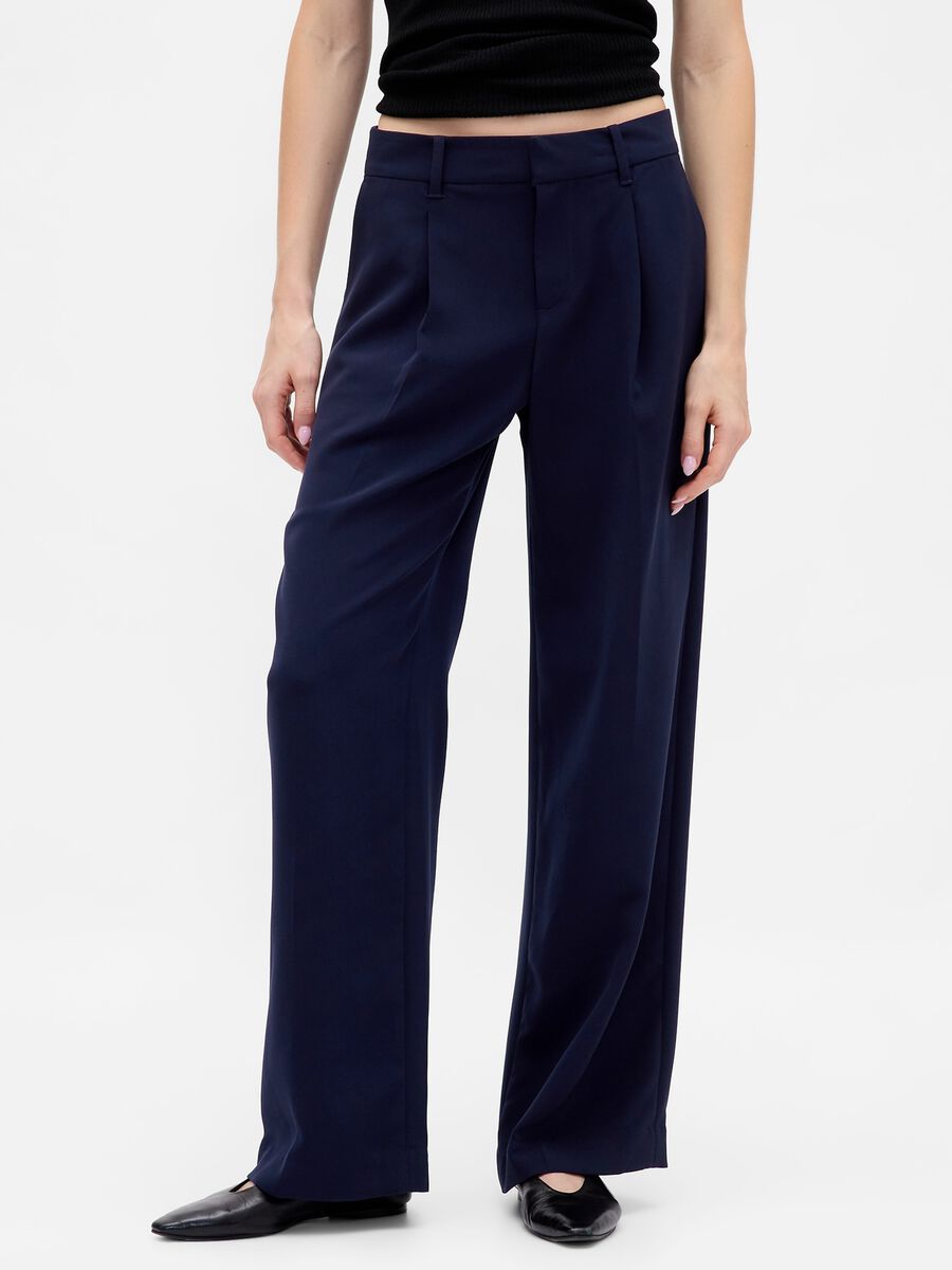 Wide-leg blue trousers in stretchy fabric Woman_1