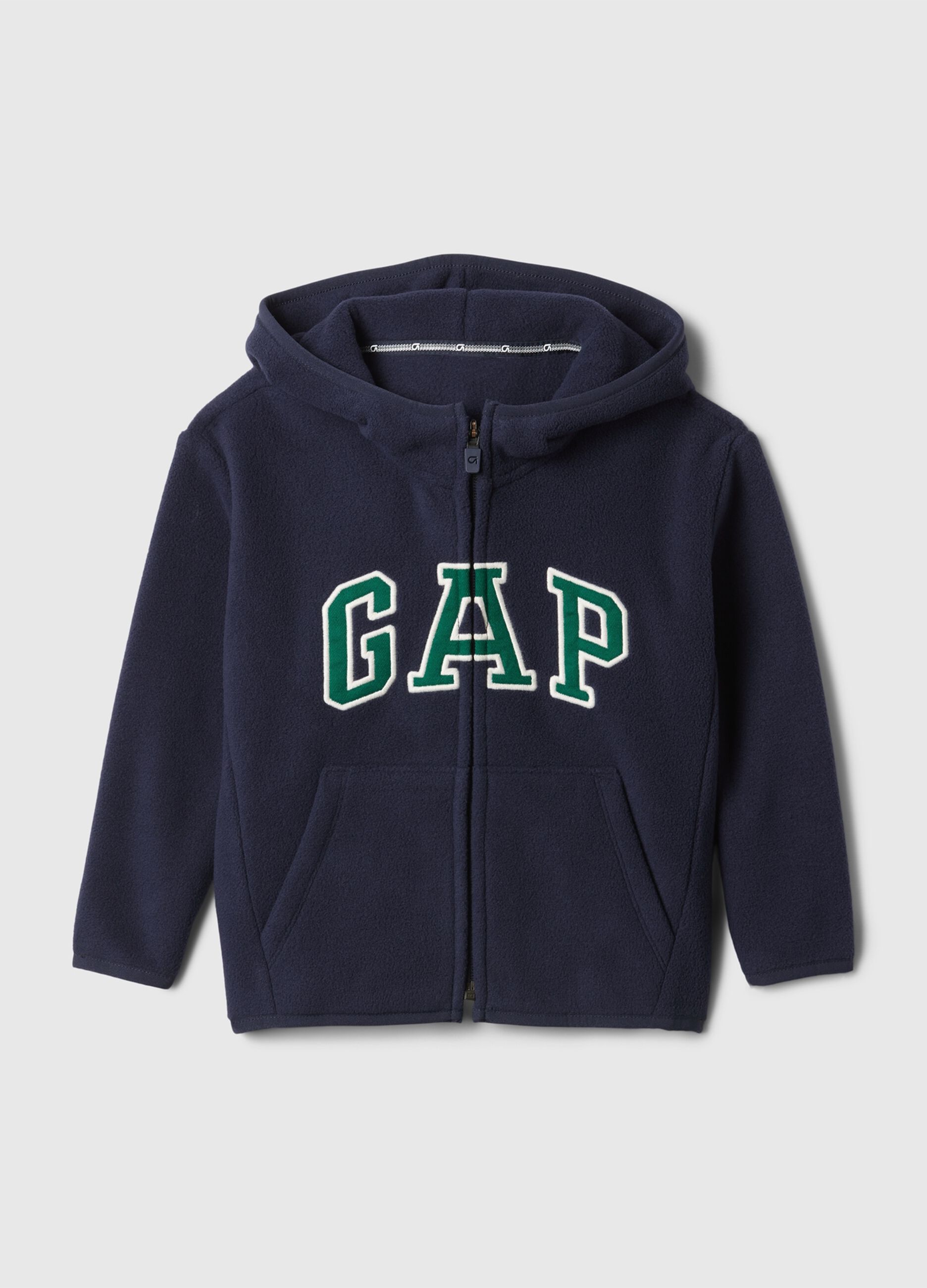 Full-zip fleece hoodie and embroidered logo