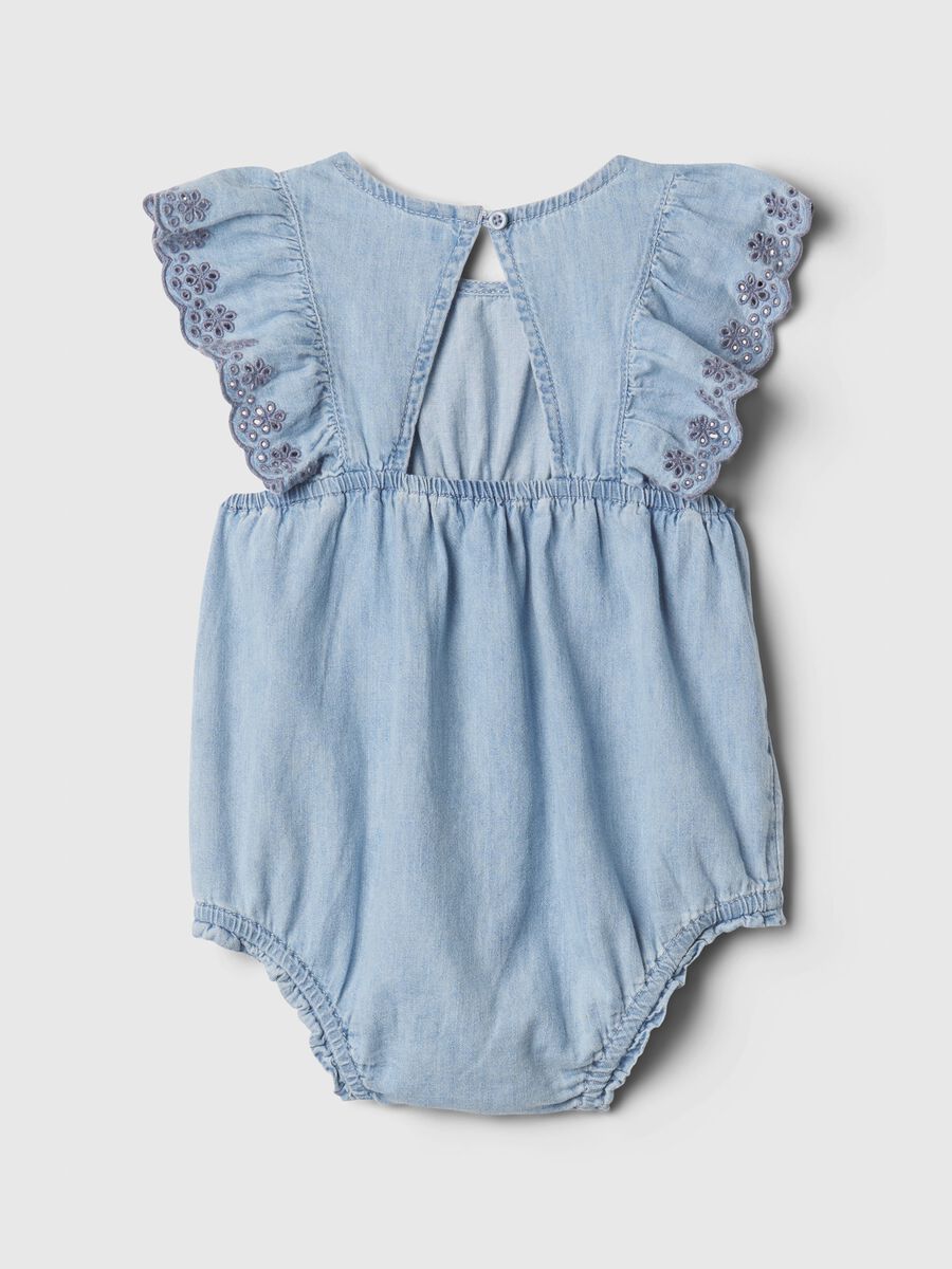 Denim romper suit with broderie anglaise Newborn Boy_1