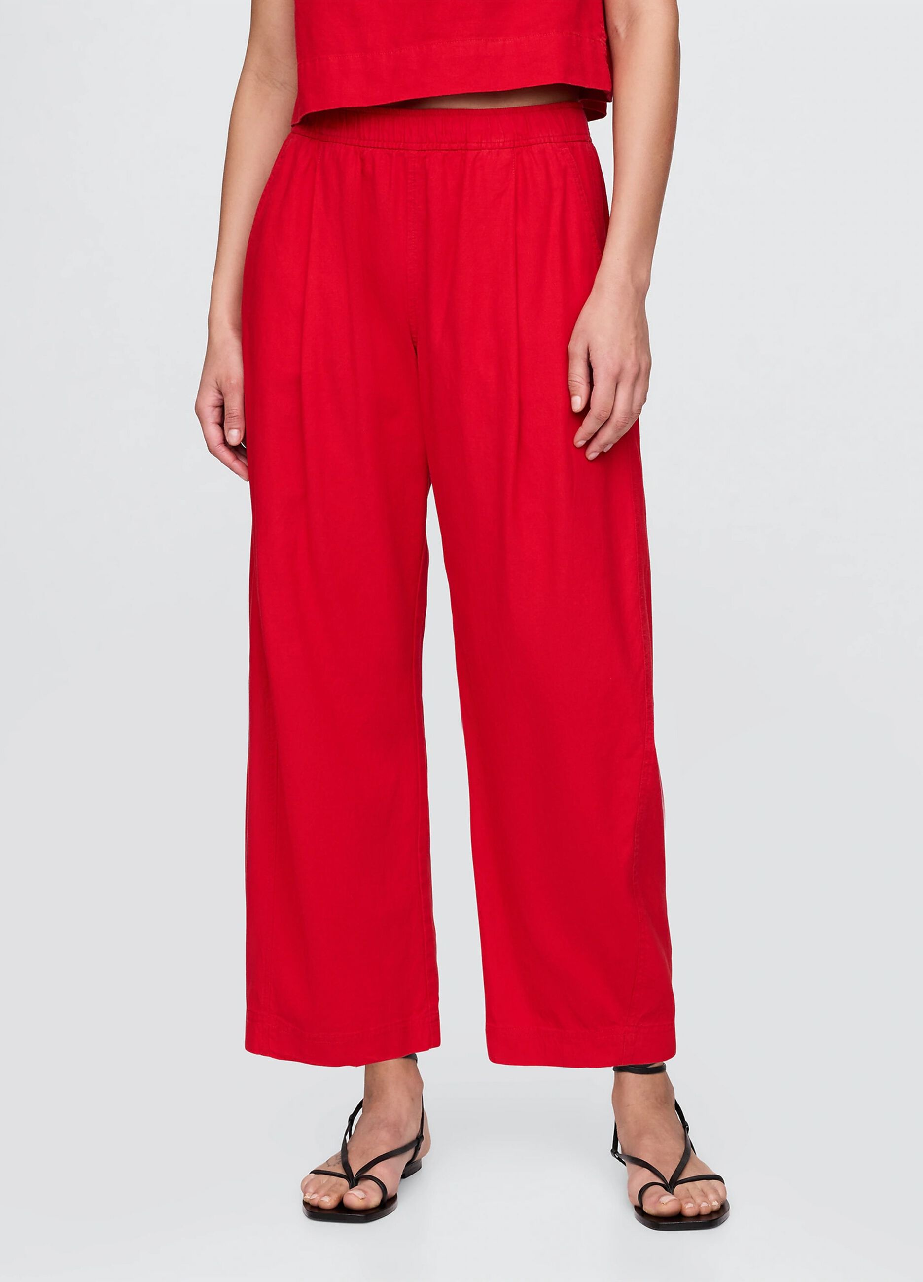 Pantaloni ampi rossi in lino e viscosa_1