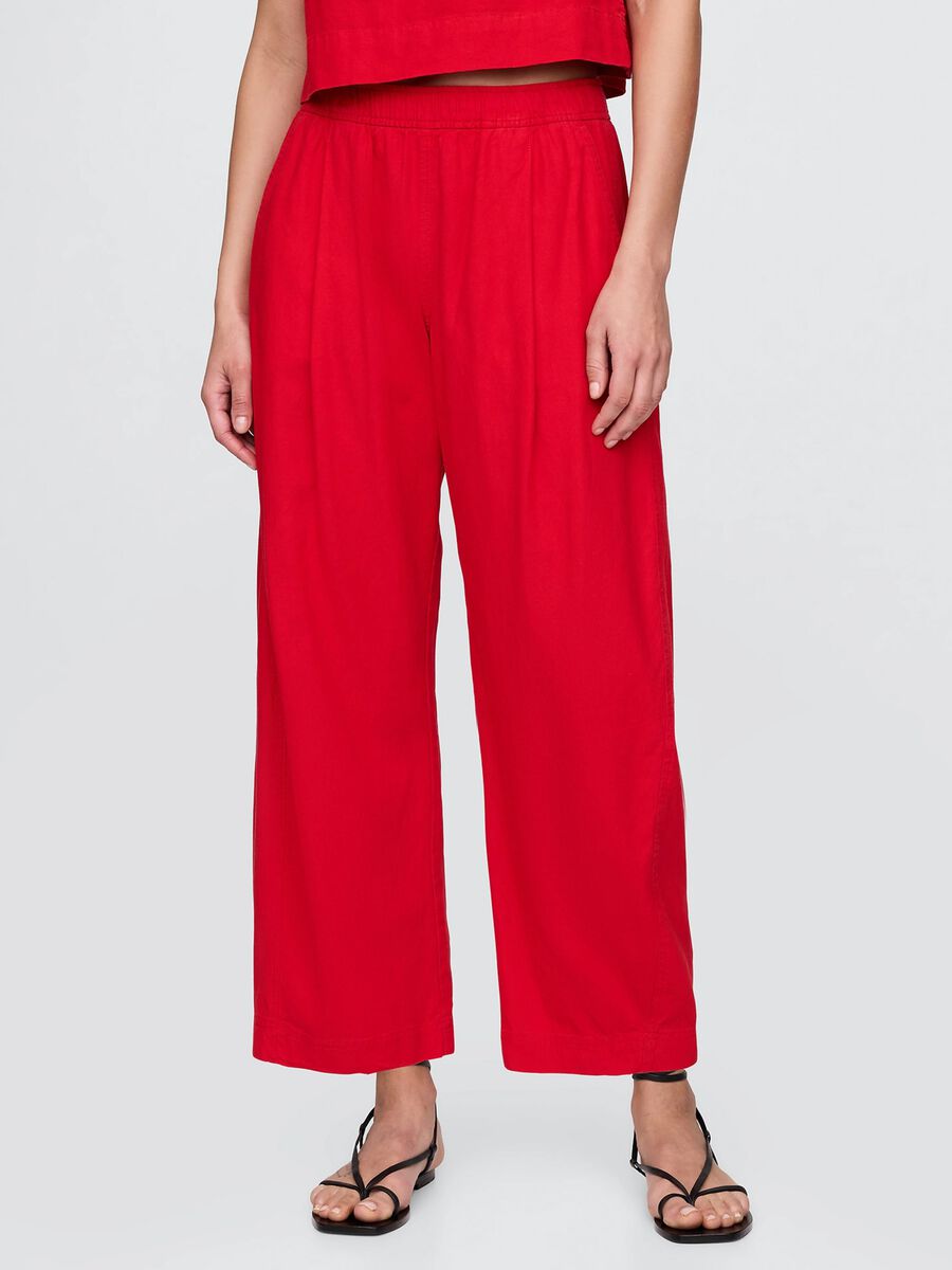Pantaloni ampi rossi in lino e viscosa Donna_1