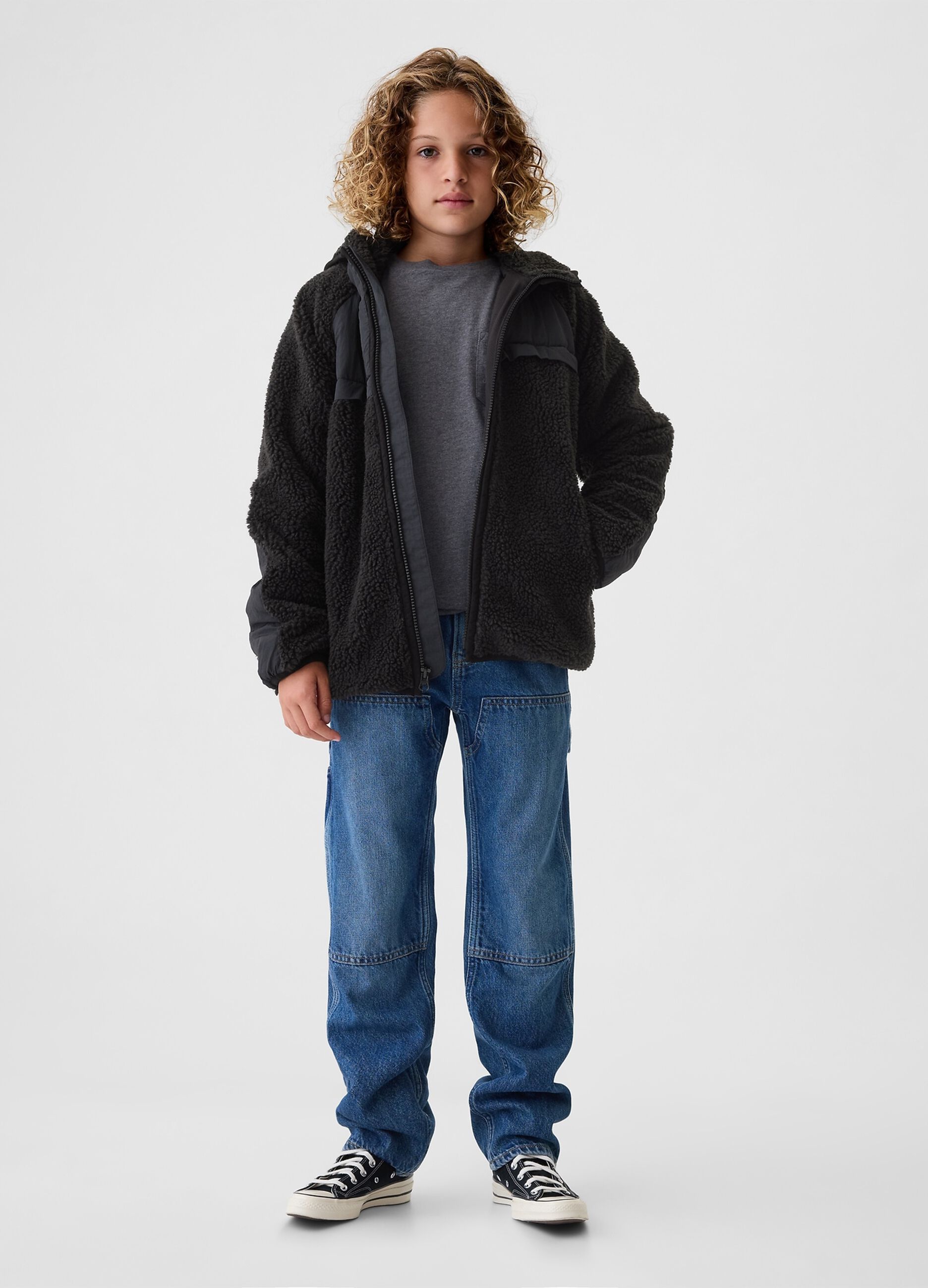 Giacca in sherpa con cappuccio