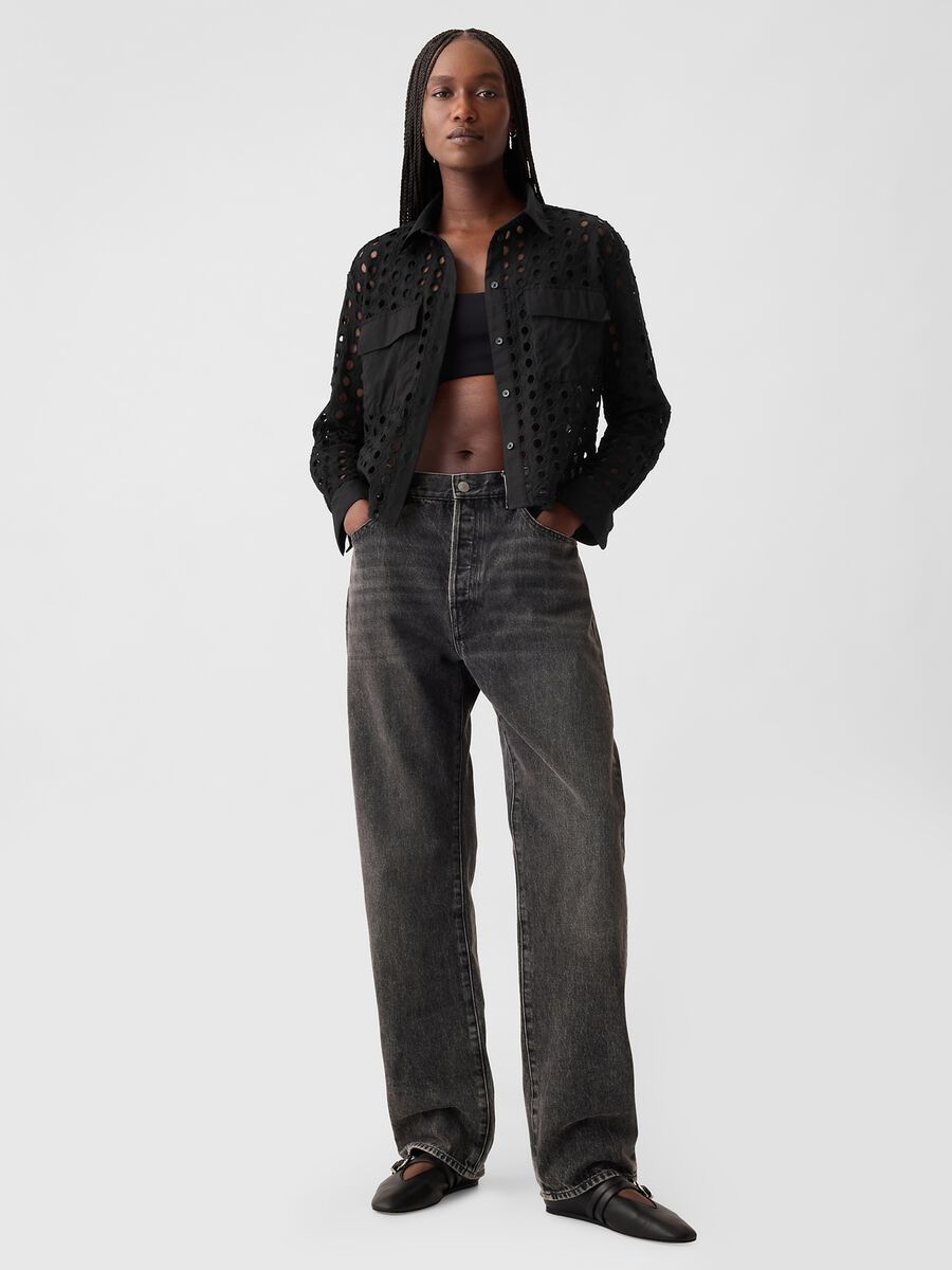 Camicia cropped con dettagli traforati Donna_1