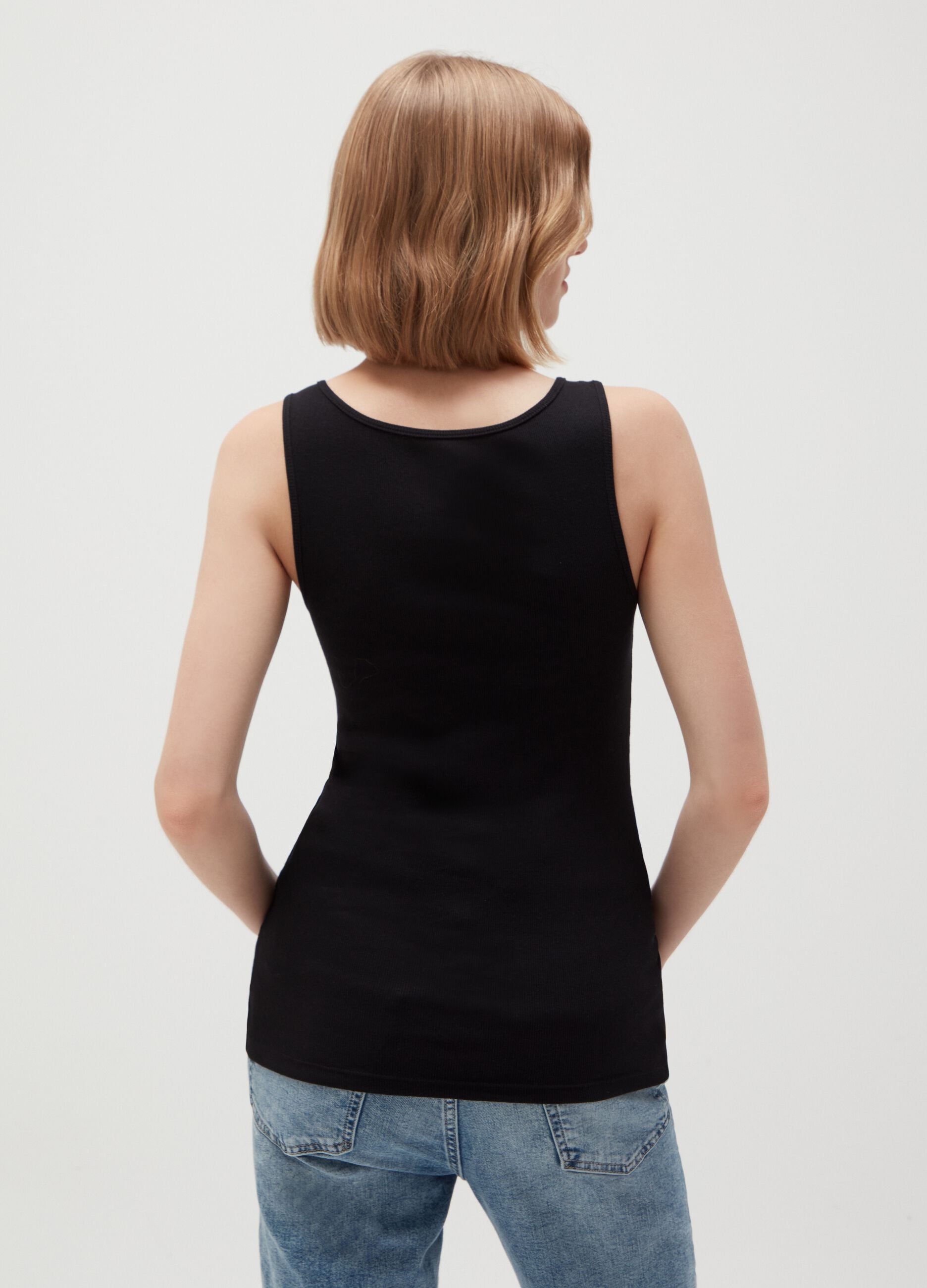 Tank top a costina con stampa logo