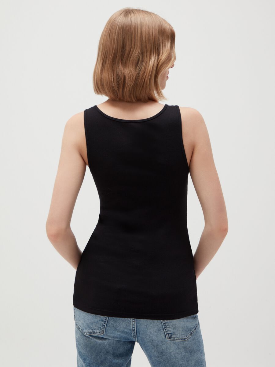 Tank top a costina con stampa logo Donna_3
