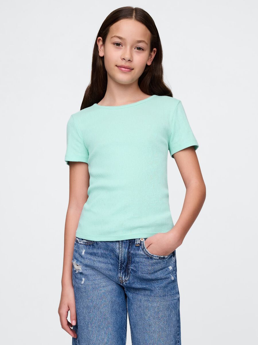 Maglietta verde chiaro a costine Girl_0