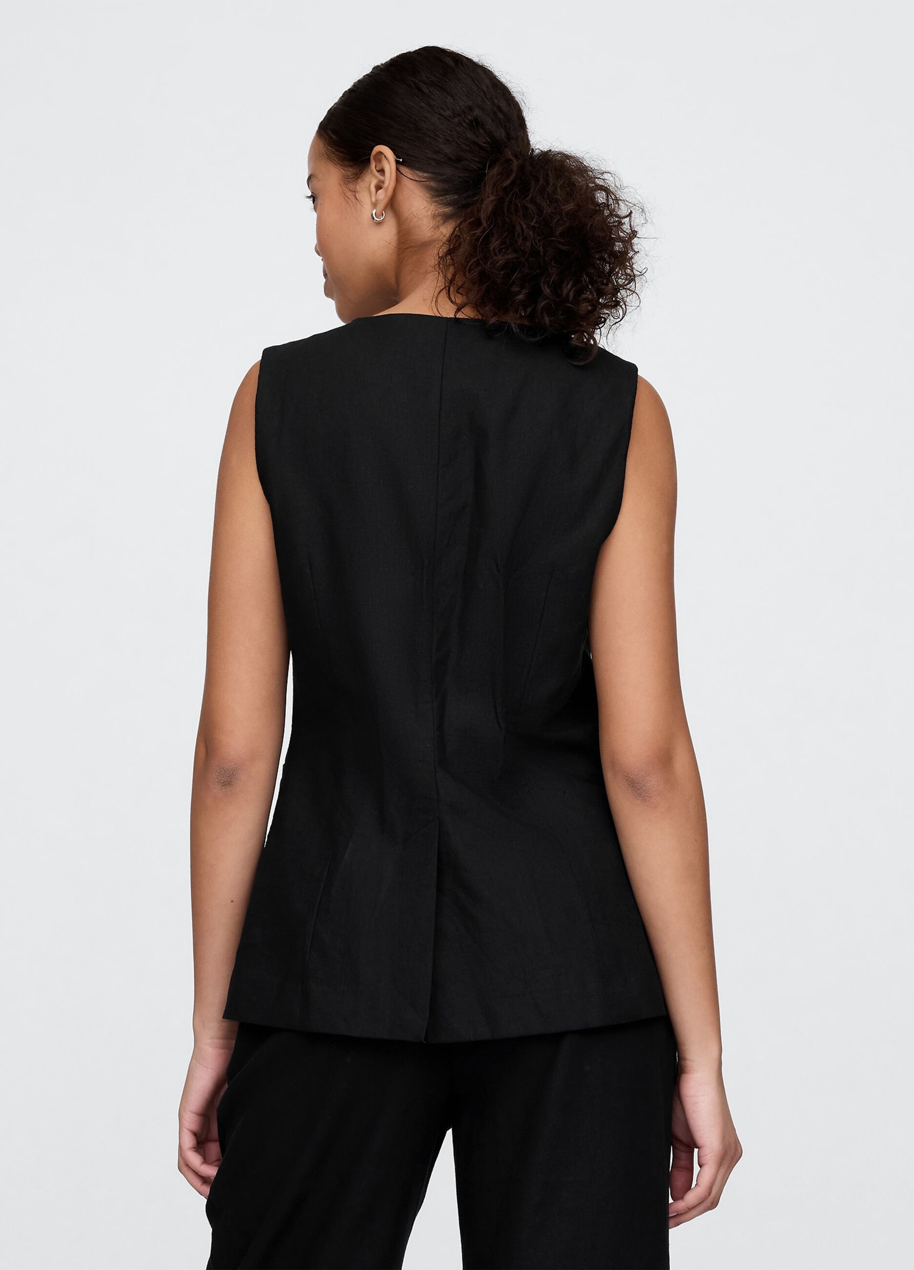 Gilet nero in lino e viscosa_2