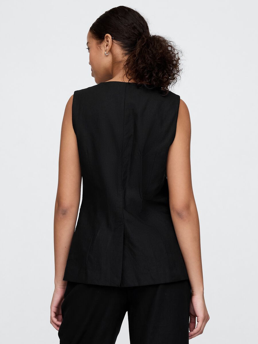 Gilet nero in lino e viscosa Donna_2