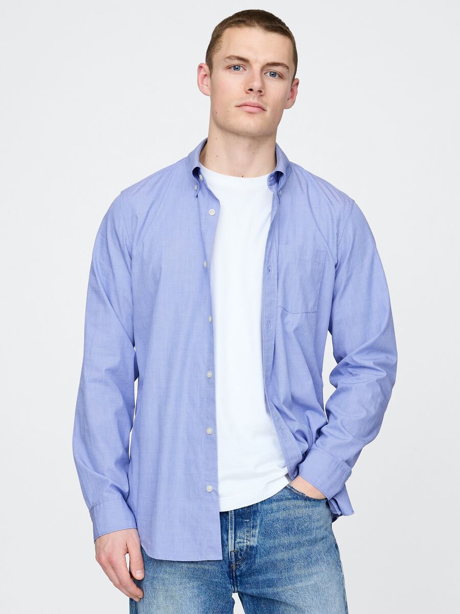 Camicia azzurra con taschino in cotone Man_0