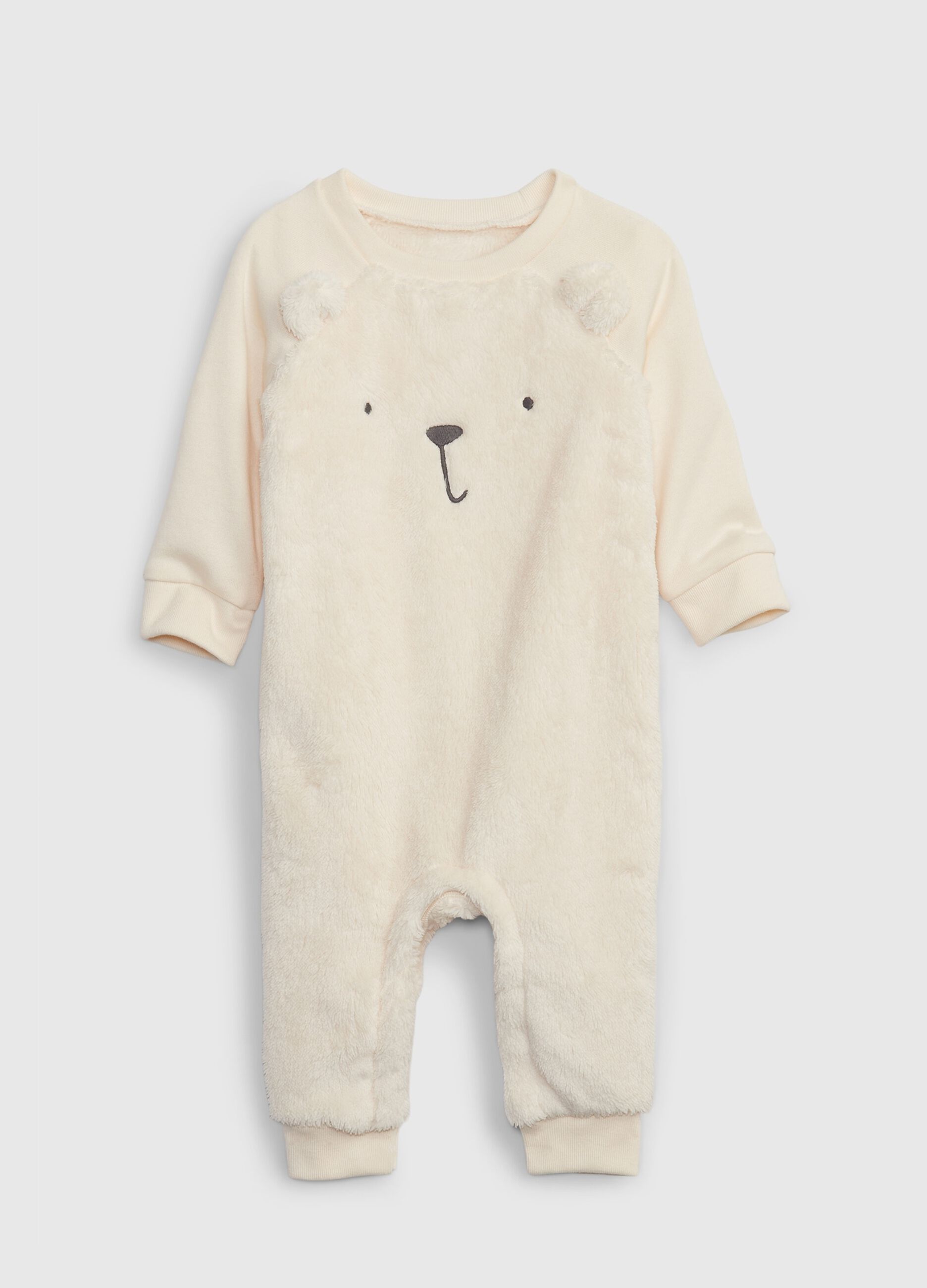 Faux fur onesie with embroidered teddy_1