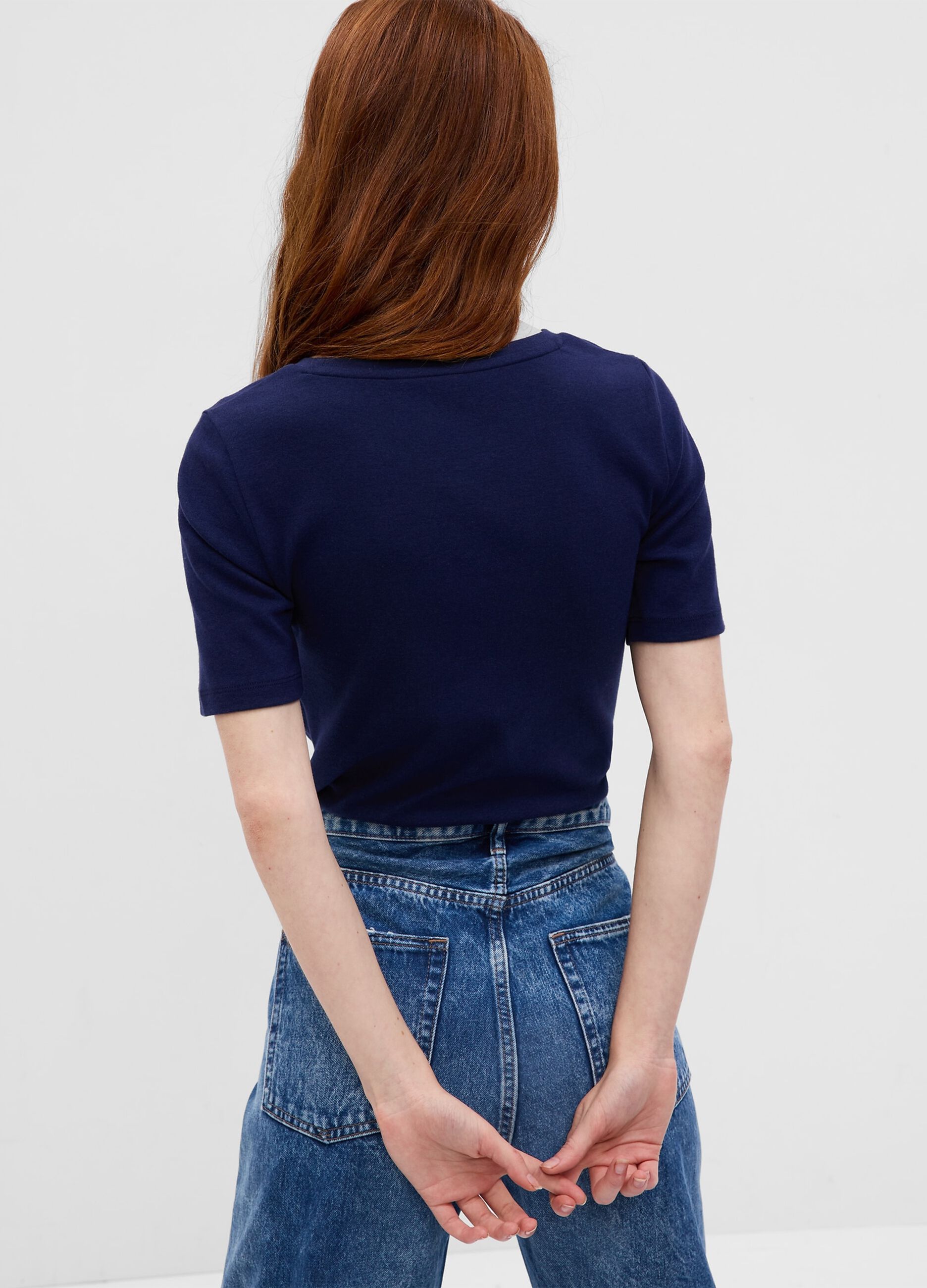 T-shirt girocollo in cotone e viscosa stretch_1