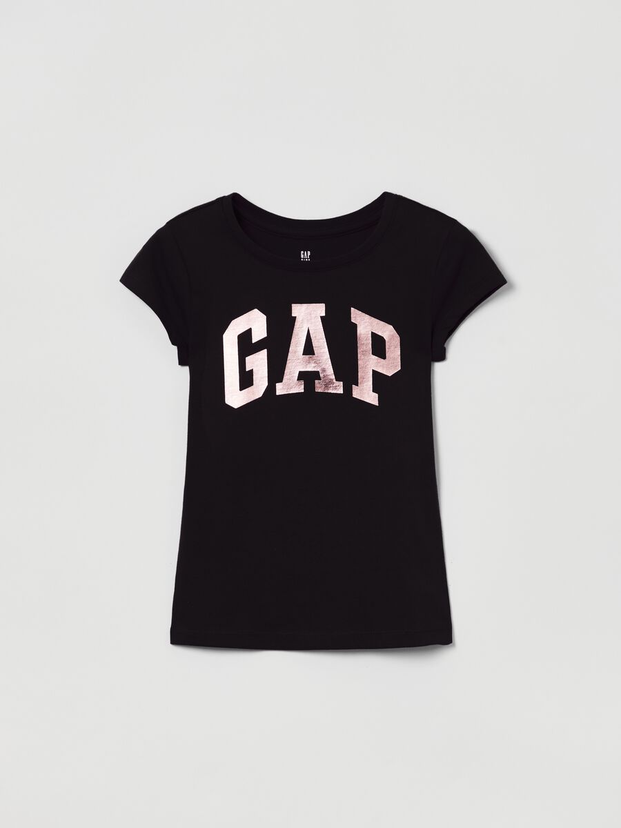 T-shirt in cotone con stampa logo in foil Bambina_0