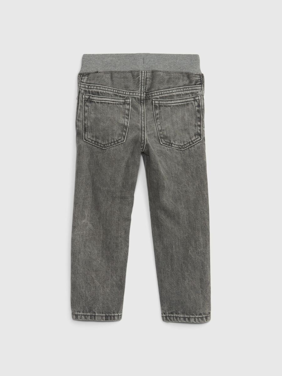 Slim-fit trousers in denim with drawstring Newborn Boy_1