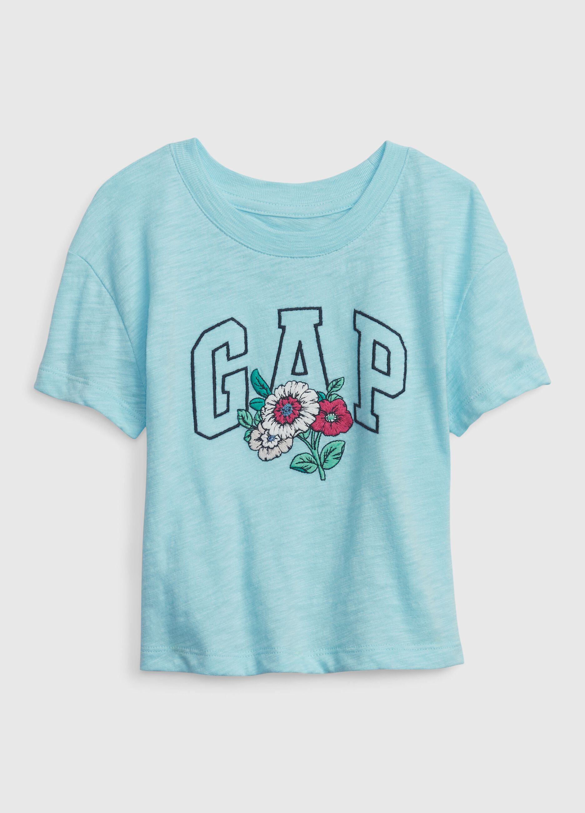 T-shirt con ricamo logo e mazzo di fiori