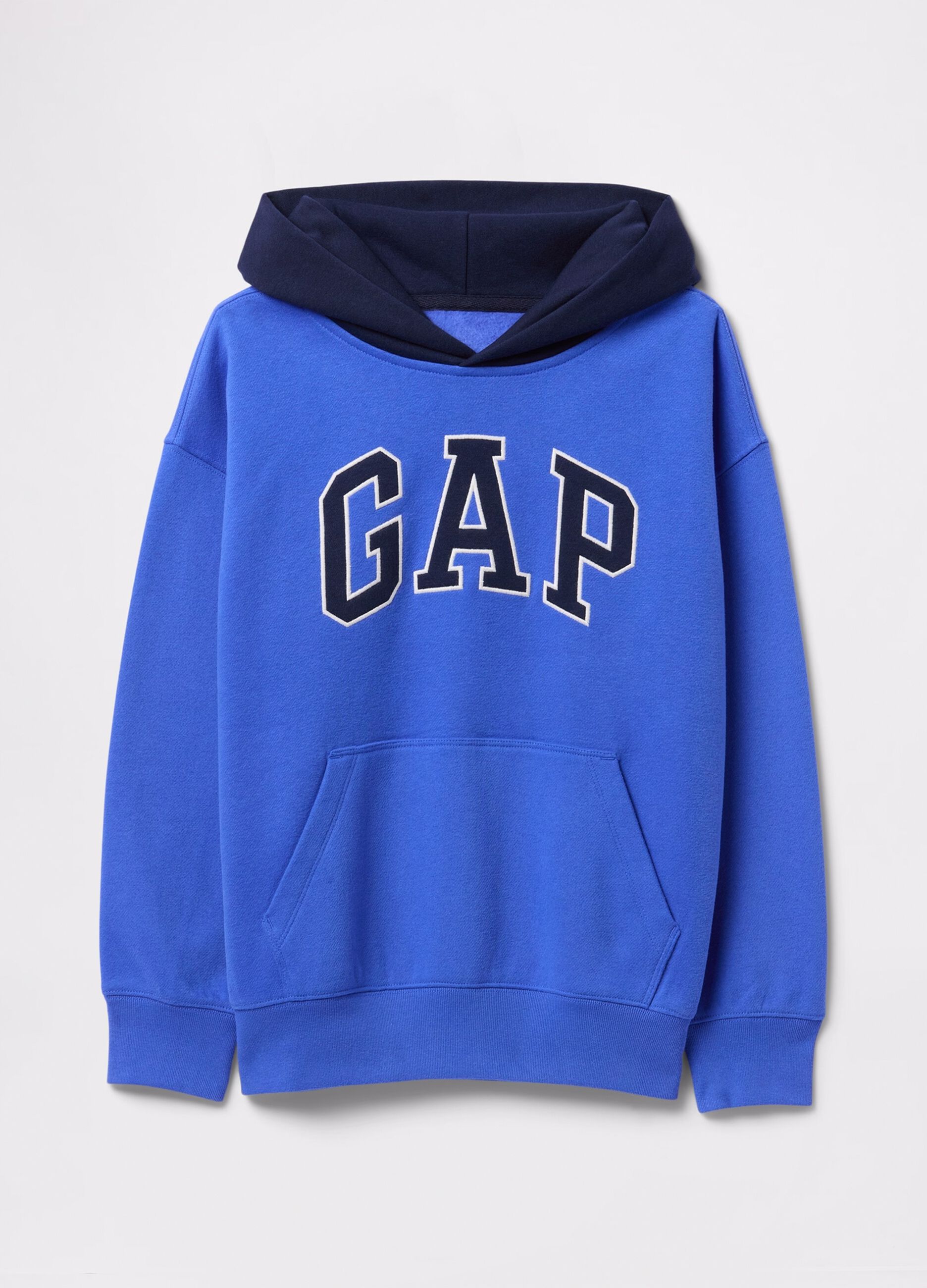 Blue sweatshirt with hood and logo embroidery_4