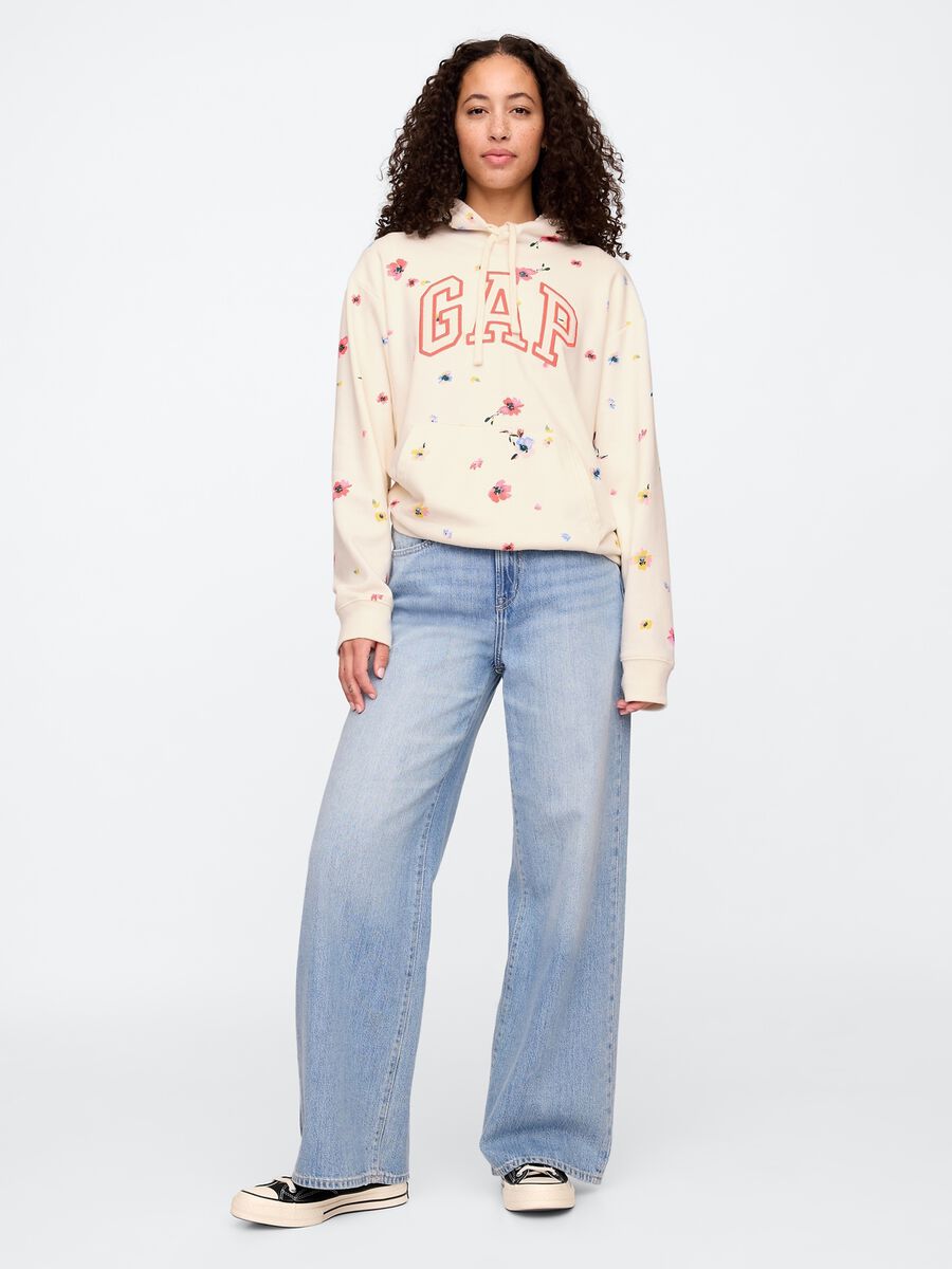 Felpa con cappuccio beige con fiori e logo Gap Donna_2