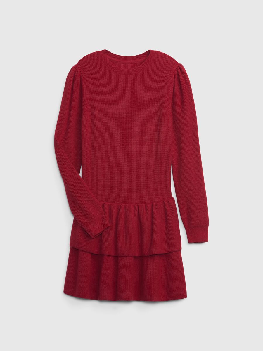 Vestito in micro trama waffle con balze Bambina_0
