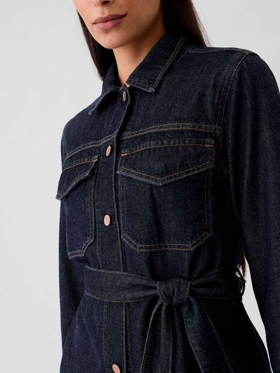 Giacca corta in denim con cintura Donna_3