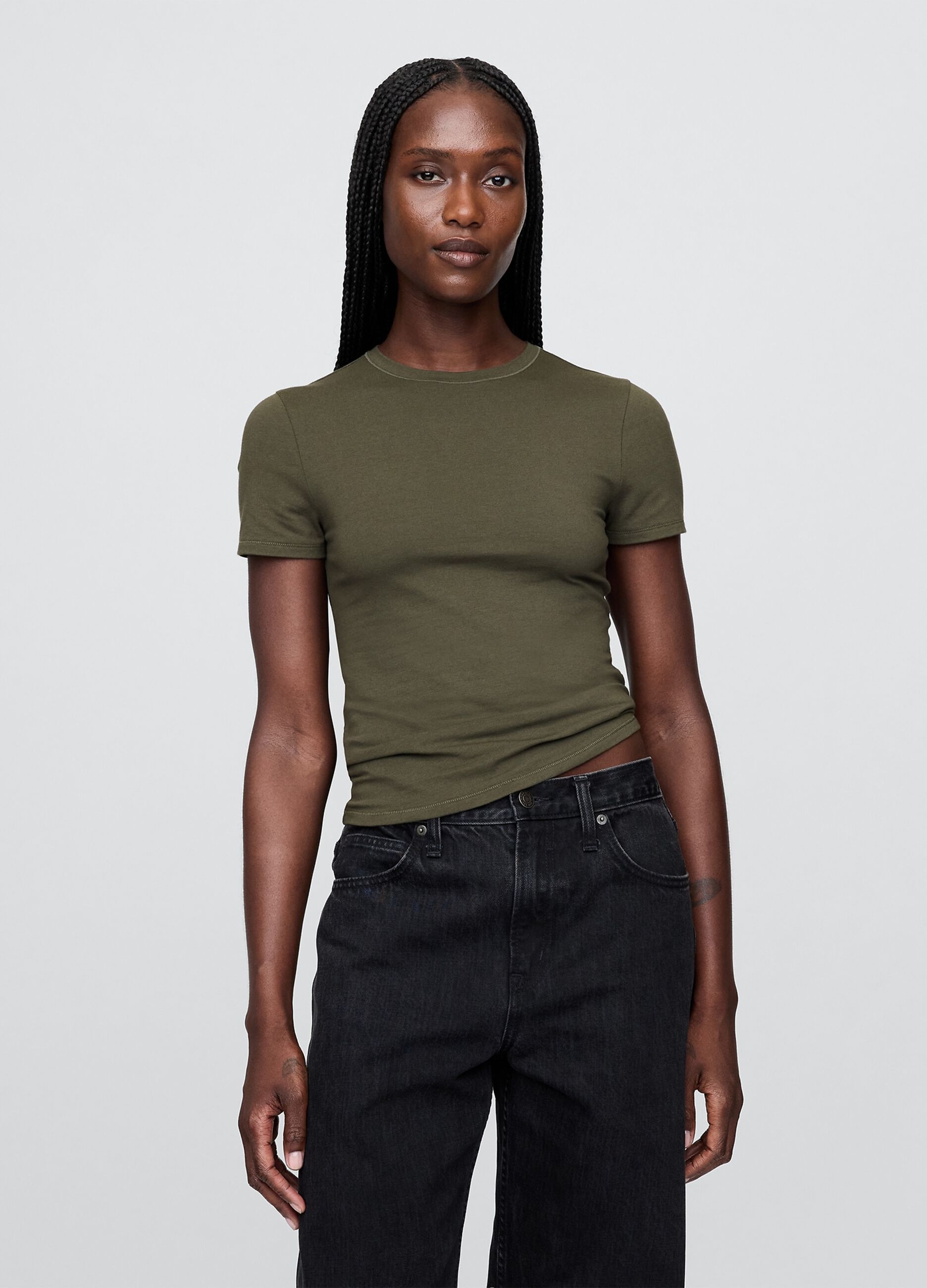 T-shirt verde elasticizzata a maniche corte