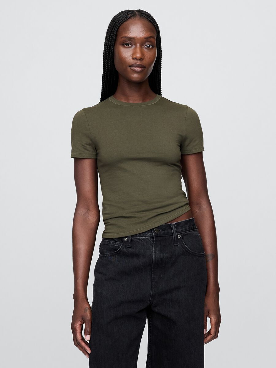 T-shirt verde elasticizzata a maniche corte Donna_0