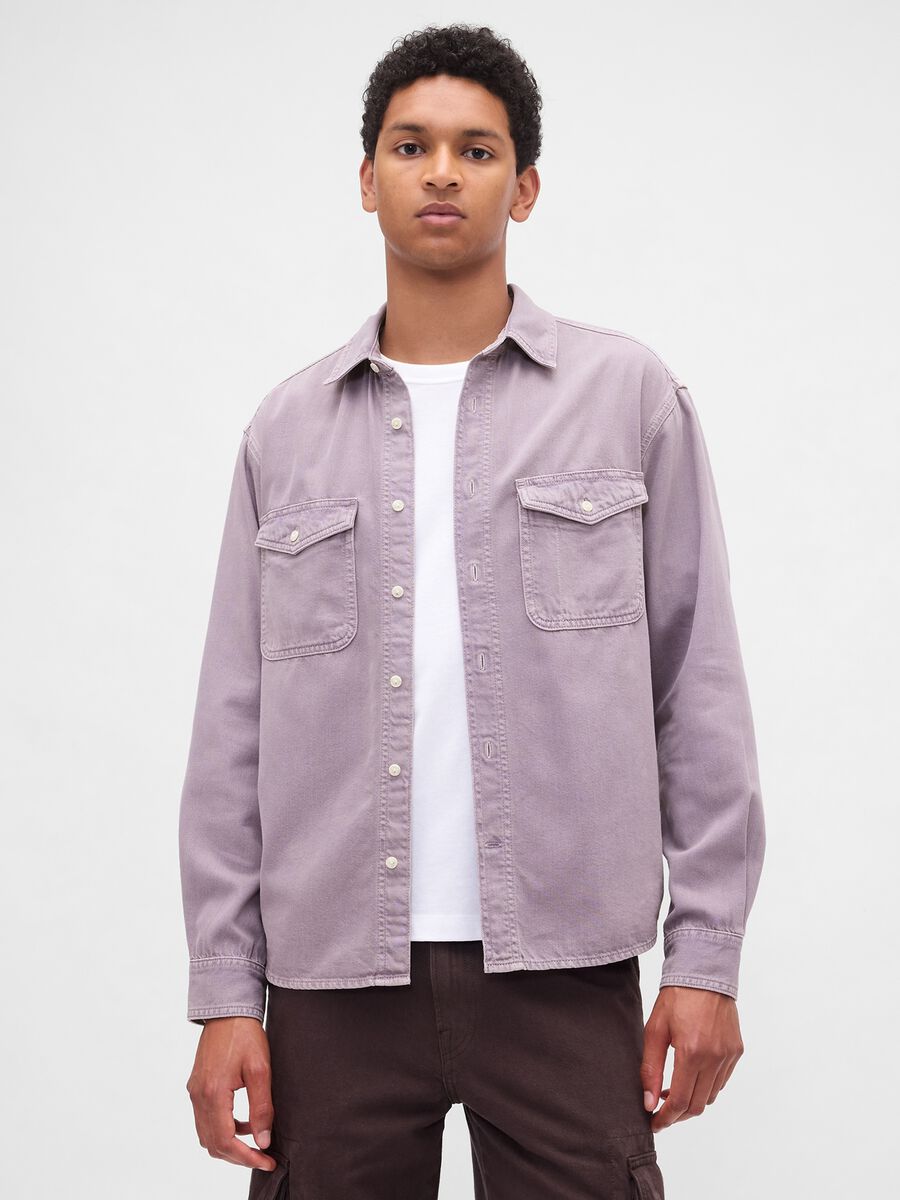 Camicia viola a maniche lunghe in misto cotone e Lyocell Uomo_0