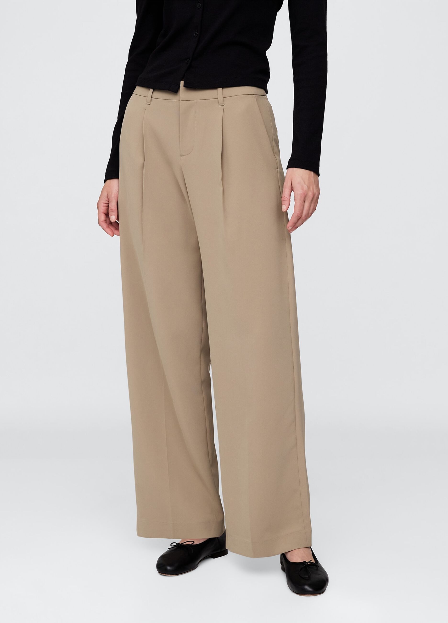 Pantaloni beige in tessuto elasticizzato_1
