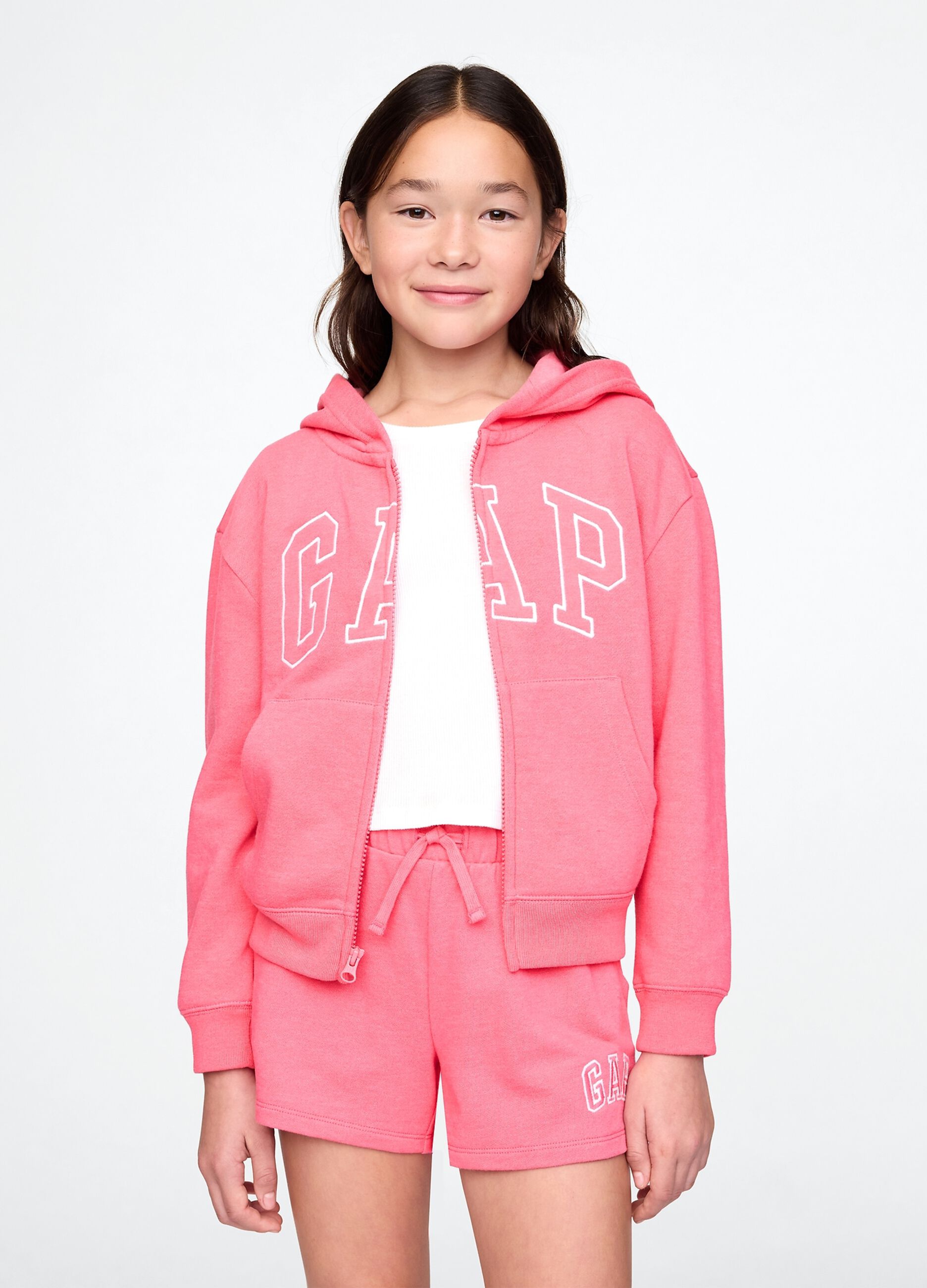 Girls' Regular Fit Pink Cotton Blend Hoodie with Zip