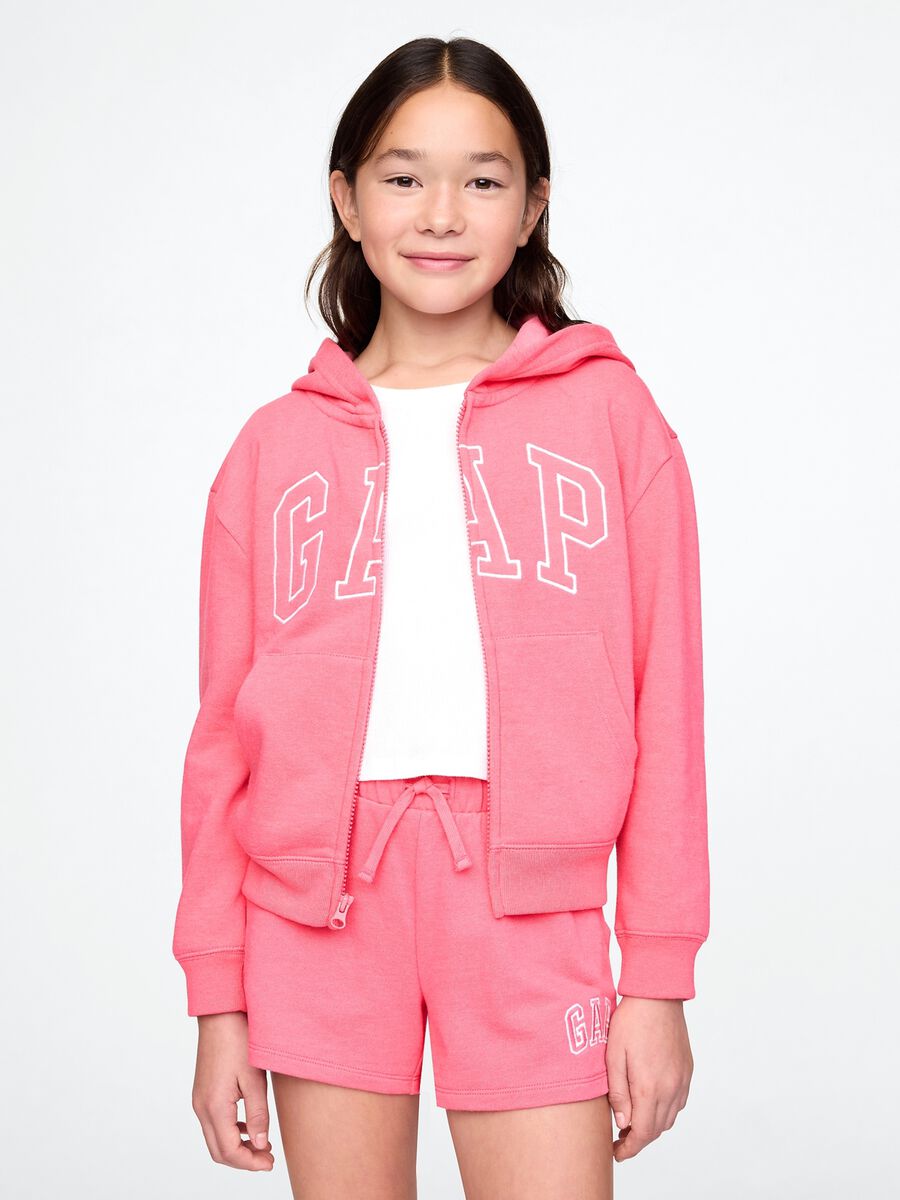 Girls' Regular Fit Pink Cotton Blend Hoodie with Zip Girl_0