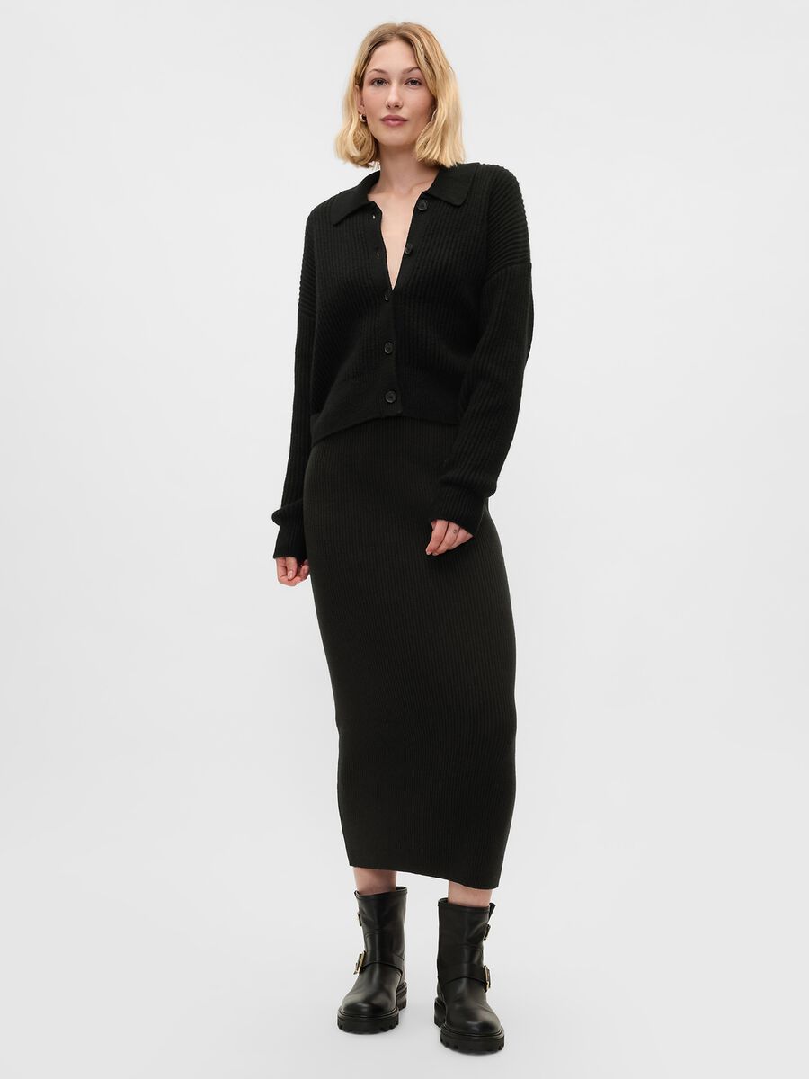 Oversized ribbed cardigan with collar Woman_1