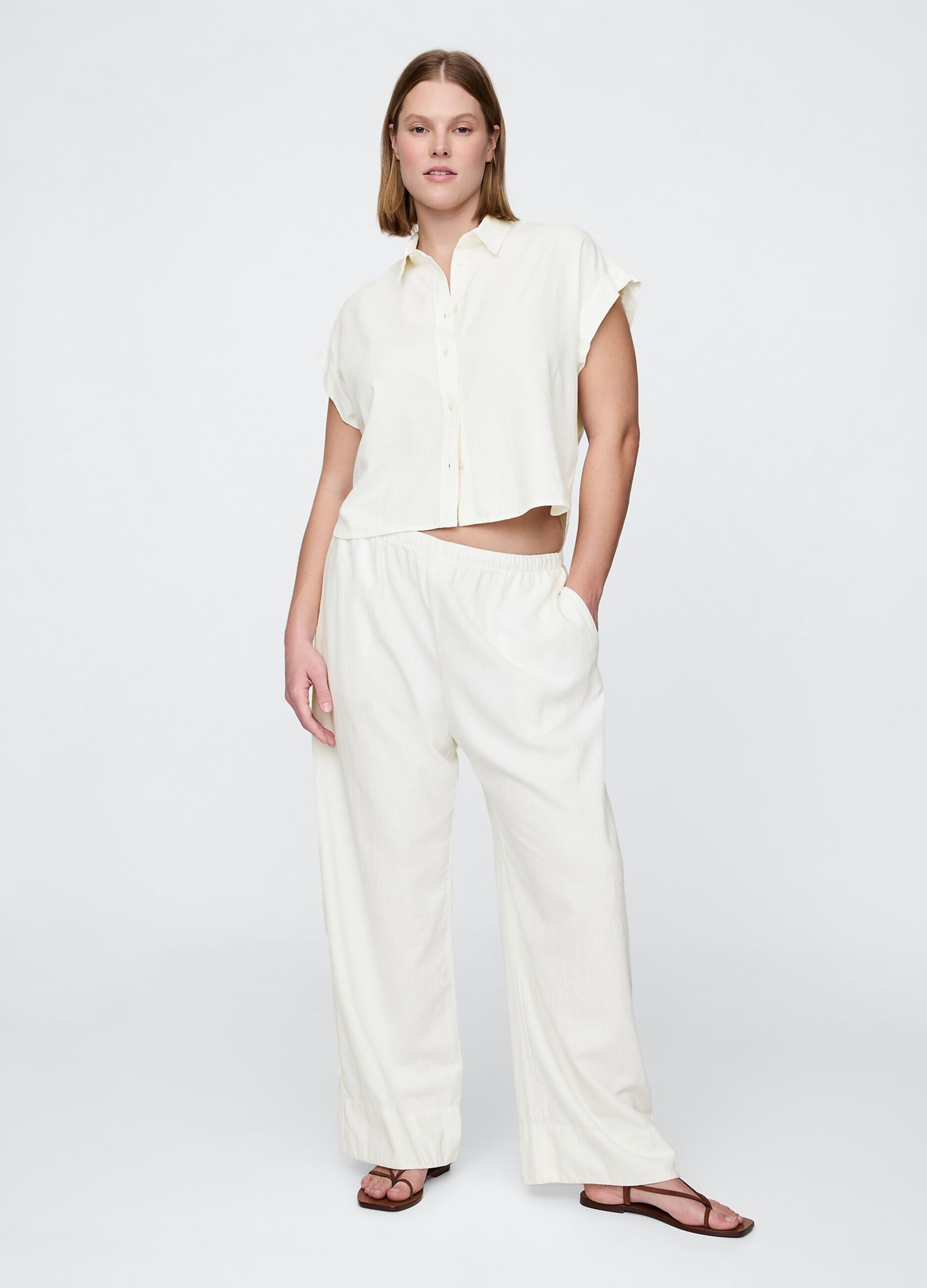 Pantaloni ampi bianchi in lino e viscosa_4