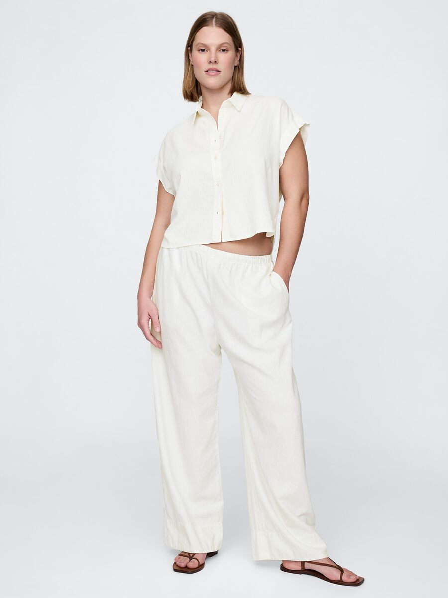 Pantaloni ampi bianchi in lino e viscosa Donna_4