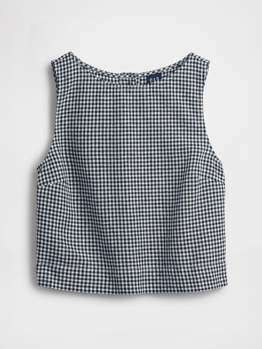 Top in misto lino a quadretti Donna_3