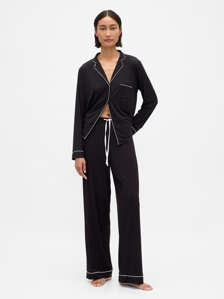 Pantalone pigiama con piping a contrasto Donna_0