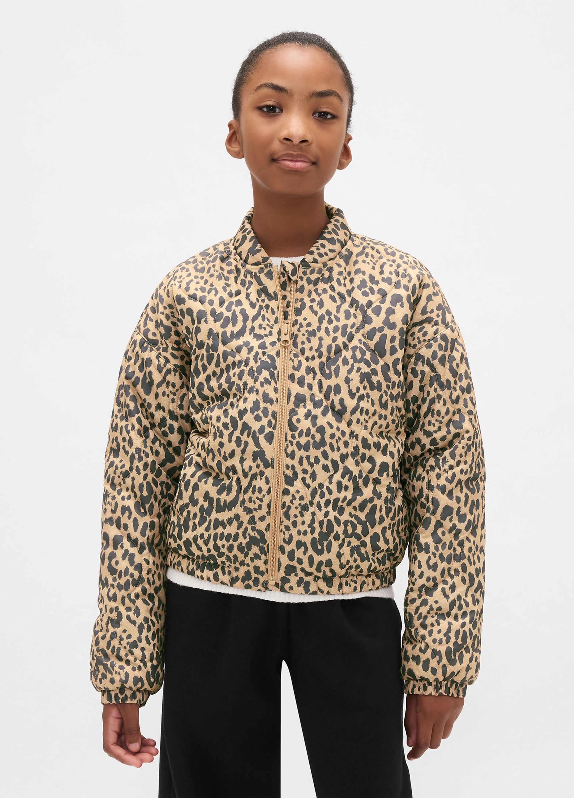 Beige Leopard Print Bomber Jacket