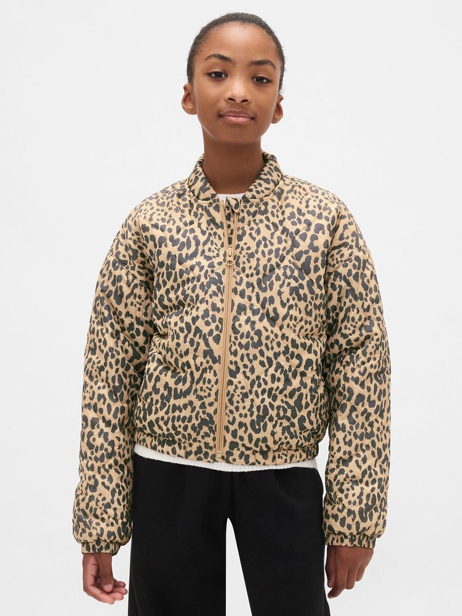 Beige Leopard Print Bomber Jacket Girl_0