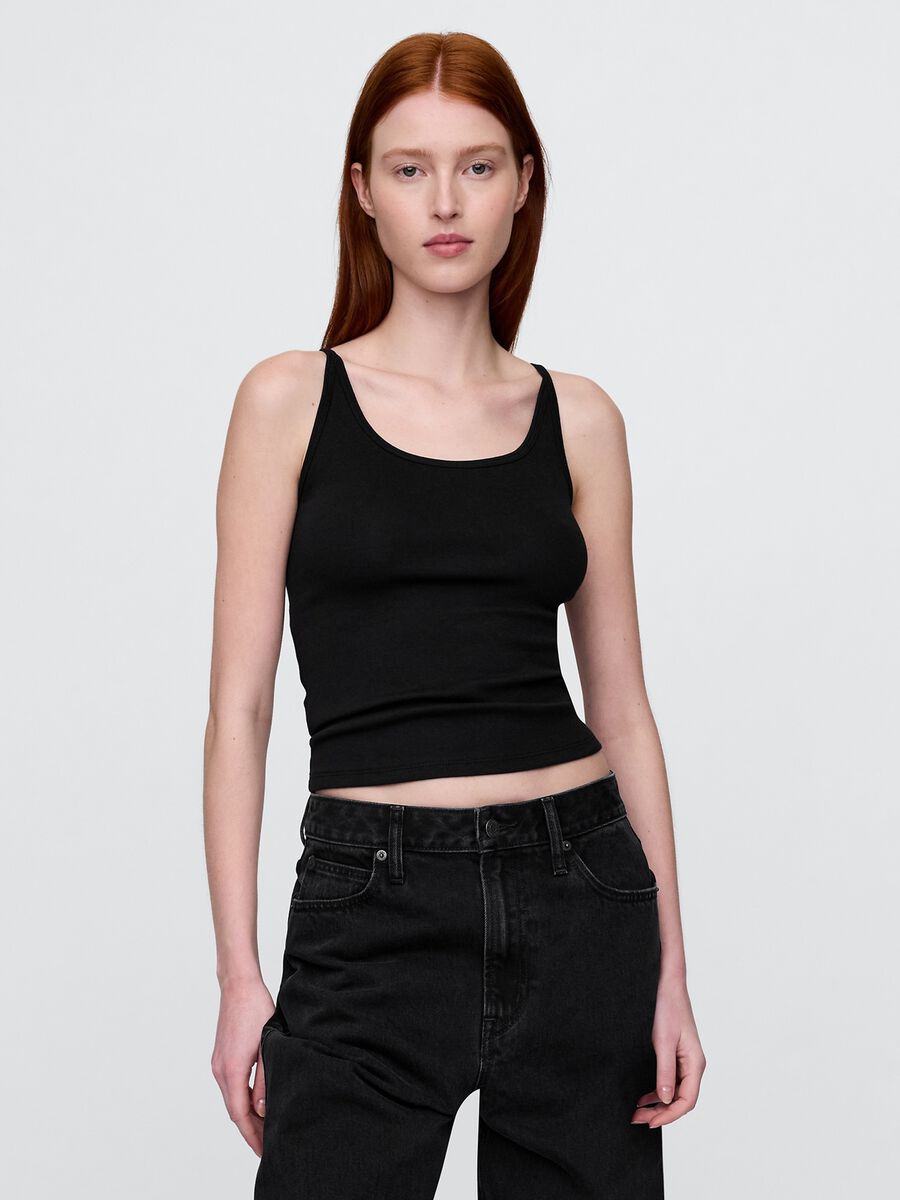 Top nero elasticizzato con bretelle sottili Woman_0