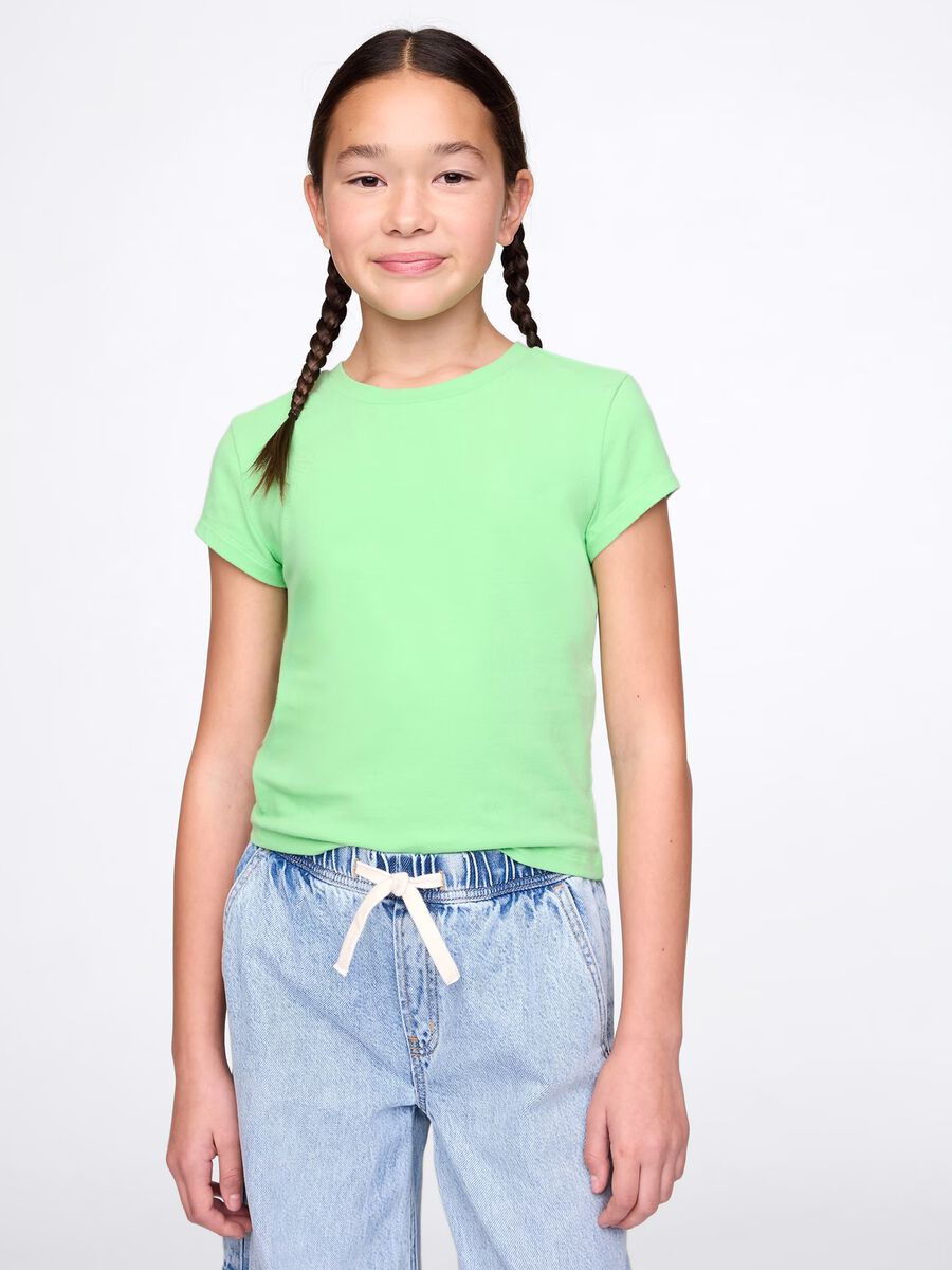 T-shirt verde a maniche corte in cotone stretch GAP Kids Bambina_0