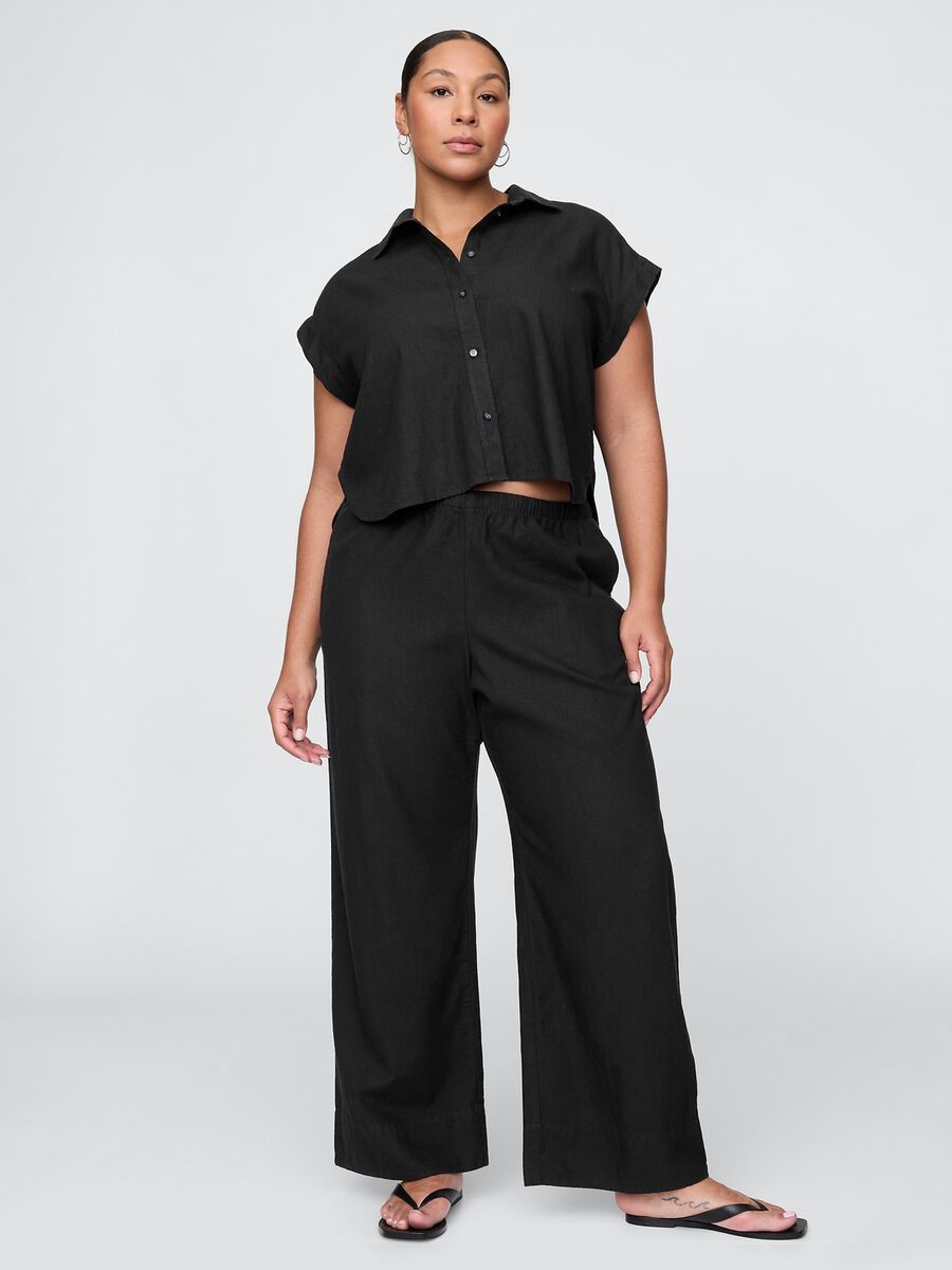 Pantaloni larghi neri in misto lino e viscosa Gap Donna_4