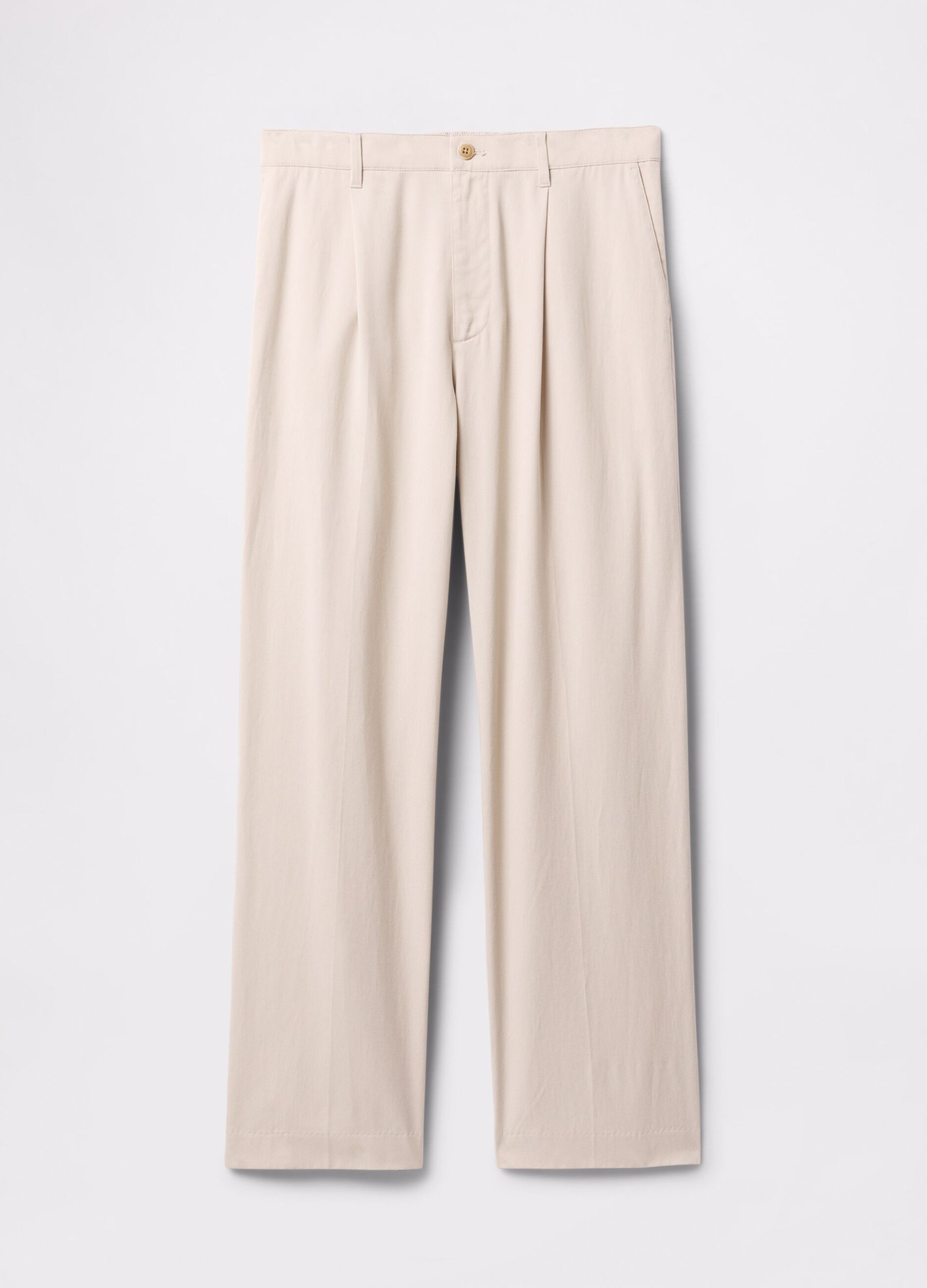 Pantaloni beige a gamba larga in Lyocell e cotone_5