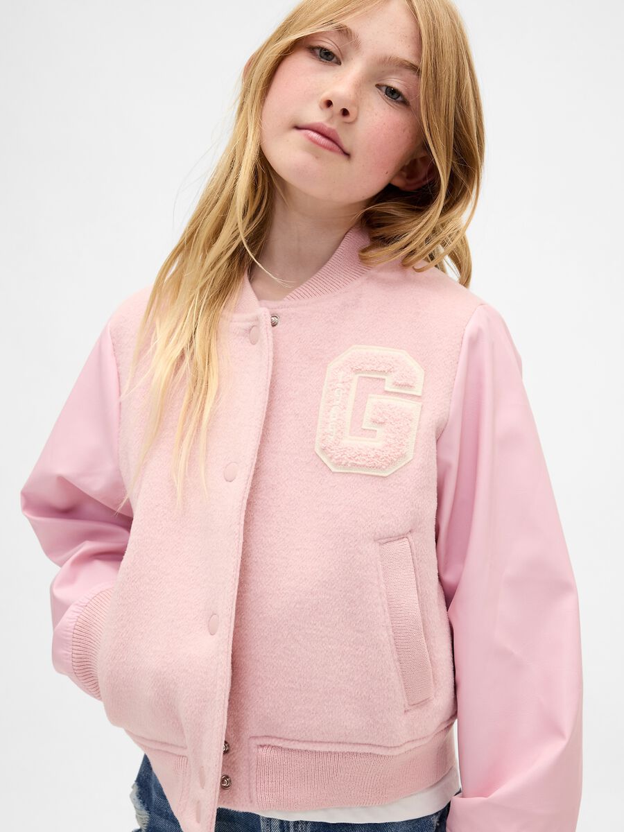Pink bomber jacket in wool blend and synthetic fibres Girl_1